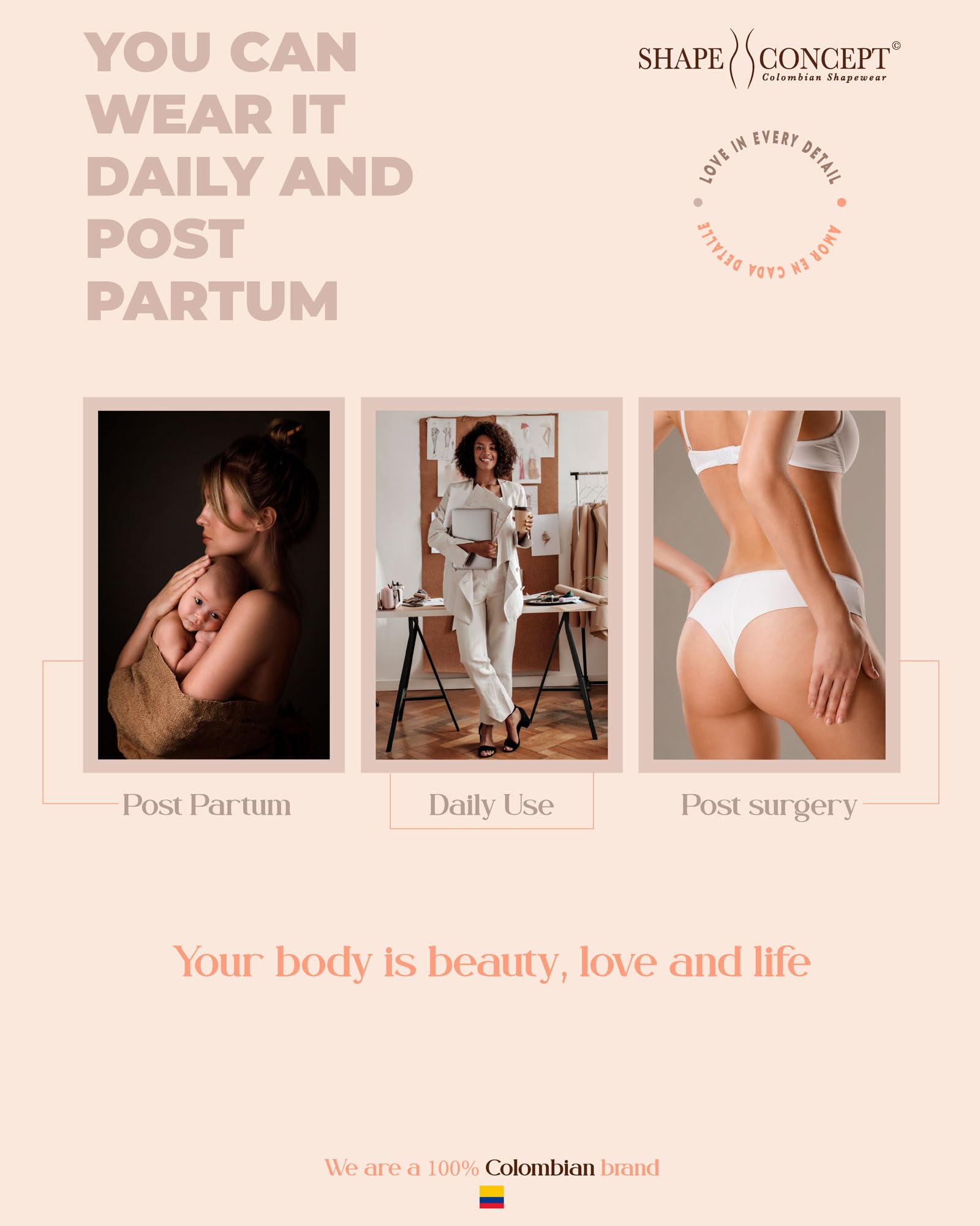 SHAPE CONCEPT Colombian Shapewear - Post Surgery Compression Garment for Tummy Tuck, Waist Trainer & Body Shaper - Slimming & Sculpting for Women - Perfect for Recovery, Everyday Wear & Special Occasions