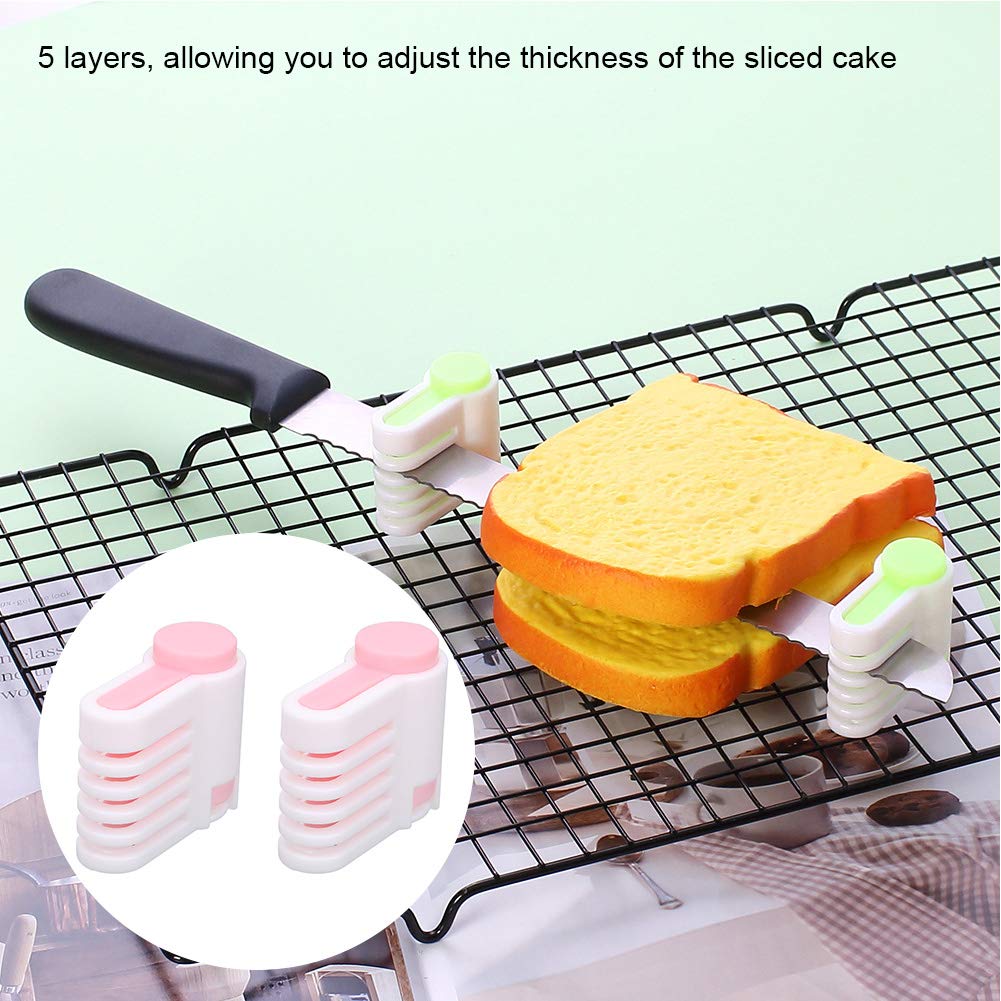 2Pcs Bread Slicers - Stainless Steel Cake & Toast Cutting Knife with Guide for Perfect Even Slices - Kitchen Baking Tools (Pink) - Ideal for Homemade Bread, Pastries, Sandwiches and Party Platters