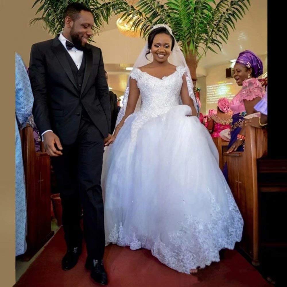 Princess Long Tulle Off Shoulder Wedding Dress - A-Line Applique Ivory Bridal Gown Size 8 | Perfect for Beach Weddings, Church Ceremonies & Romantic Photoshoots