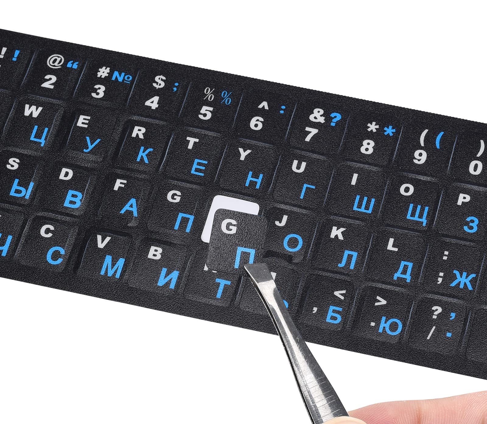 2PCS Russian Cyrillic Keyboard Stickers - Black Background with Blue/White Letters for Laptop, Notebook & Desktop Computers | Perfect for Typing in Russian, Language Learning & Multilingual Work