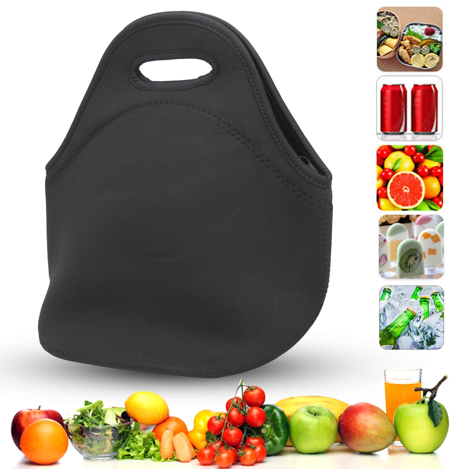 Insulated Lunch Tote Bag for Adults & Kids - Leakproof School, Office, Picnic & Camping Lunch Box - Perfect for Work, Travel & Outdoor Activities (Pure Black)