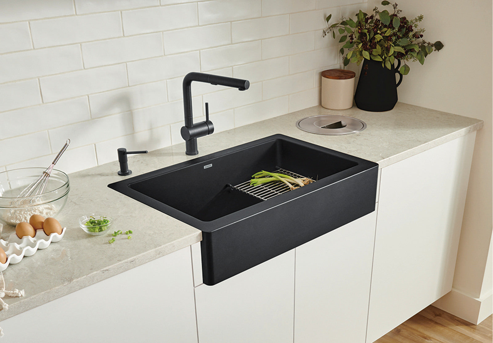 Blanco Vintera 30-Inch Super Single Bowl Apron Front SILGRANIT Kitchen Sink - Durable Stain-Resistant Undermount Sink for Modern Kitchens & Food Prep Stations