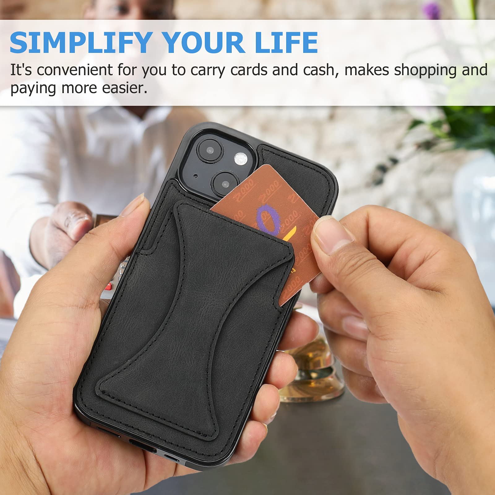iPhone 14 Wallet Case with Card Slots & Kickstand, PU Leather Protective Cover with Magnetic Shockproof Design, Slim Flip Case with Expanding Stand Holder for 6.1 Inch, Black - Perfect for Travel, Work, and Everyday Use