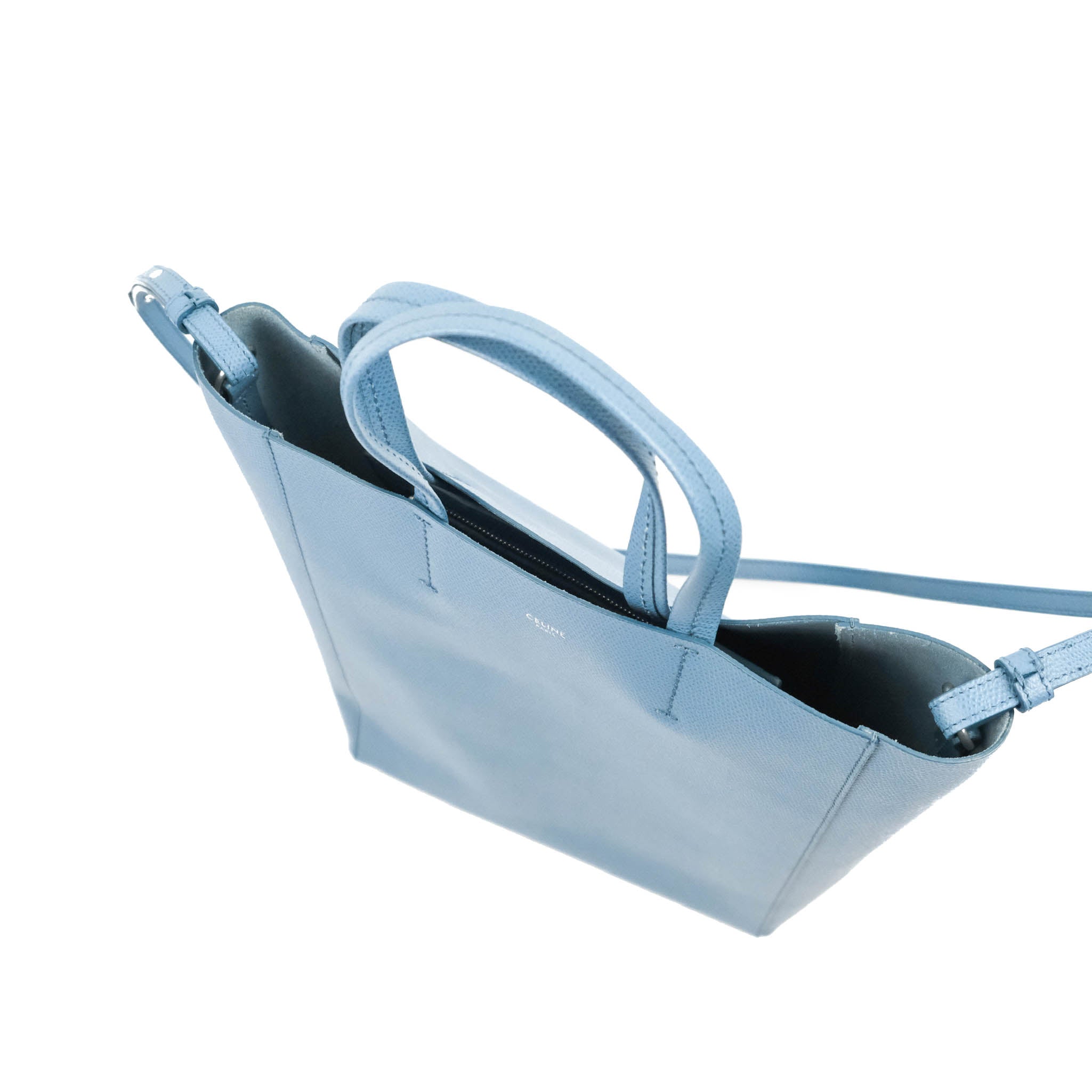 Celine Small Vertical Cabas Tote Bag in Blue Grained Calfskin Leather with Silver Hardware - Perfect for Work, Travel & Everyday Use