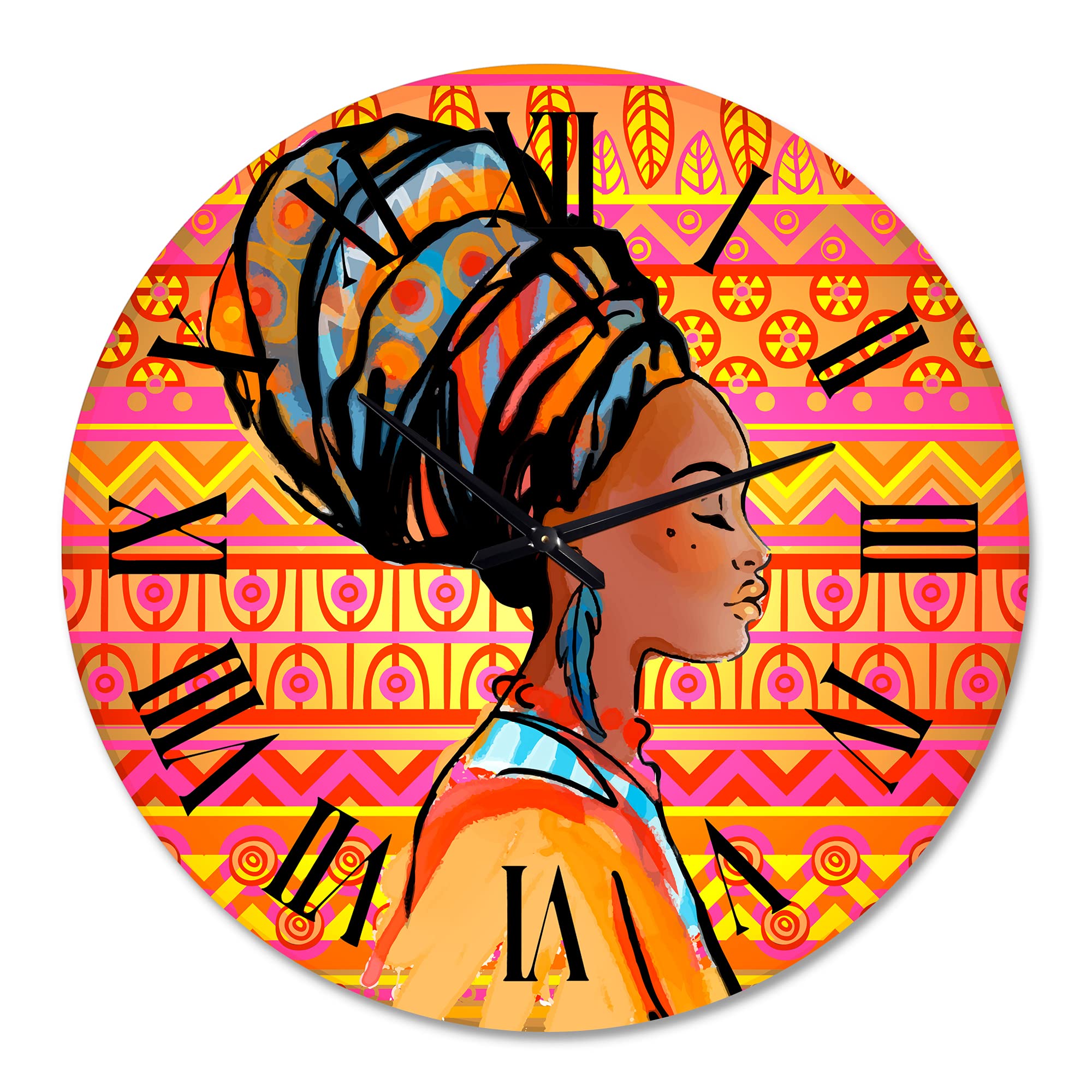 Modern Large Wall Clock - Portrait of African American Woman with Turban - Unique Home Decor for Living Room, Bedroom & Office