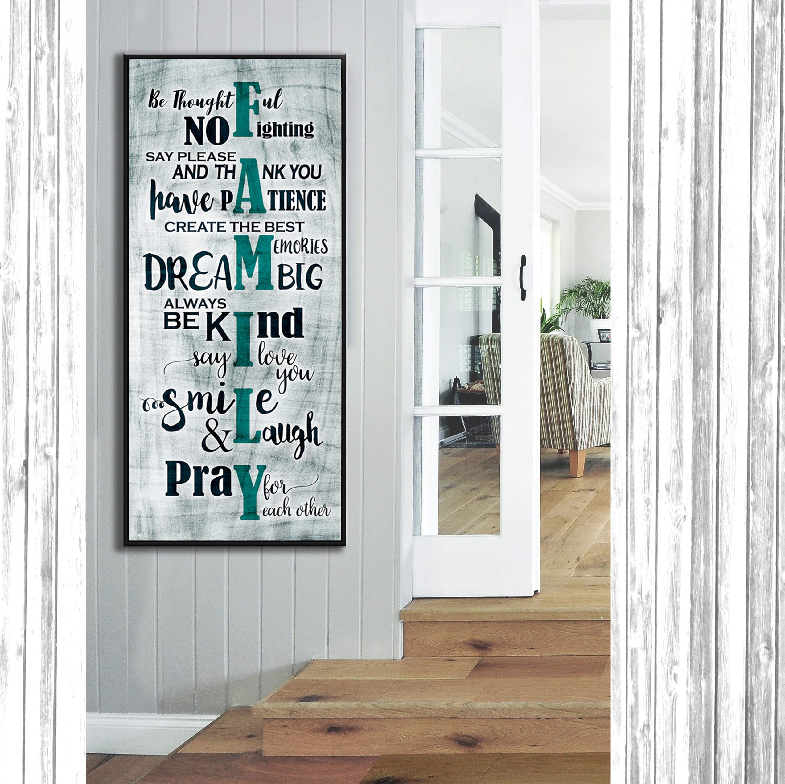 Farmhouse Decor - Large Canvas Wall Art for Living Room & Family Room (19x42 Teal Black Frame)