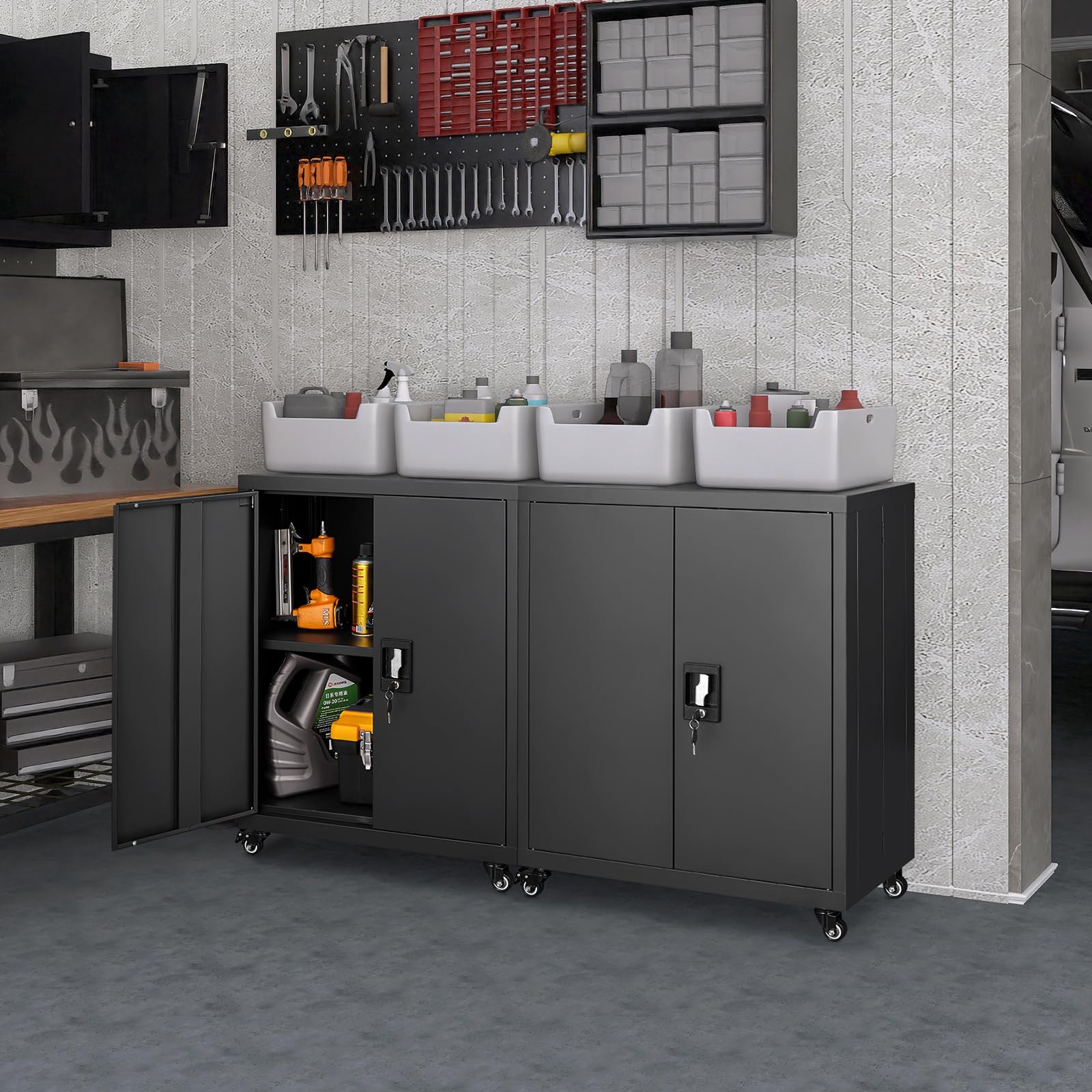 Metal Storage Cabinet with Wheels - 31.5