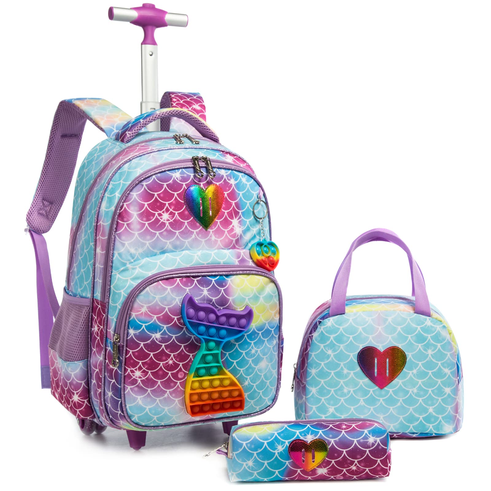 Egchescebo Rolling Backpack for Girls - Lightweight Wheeled School Backpack with Extendable Handle, Perfect for Elementary & Middle School Students - Great for School, Travel, and Daily Commute