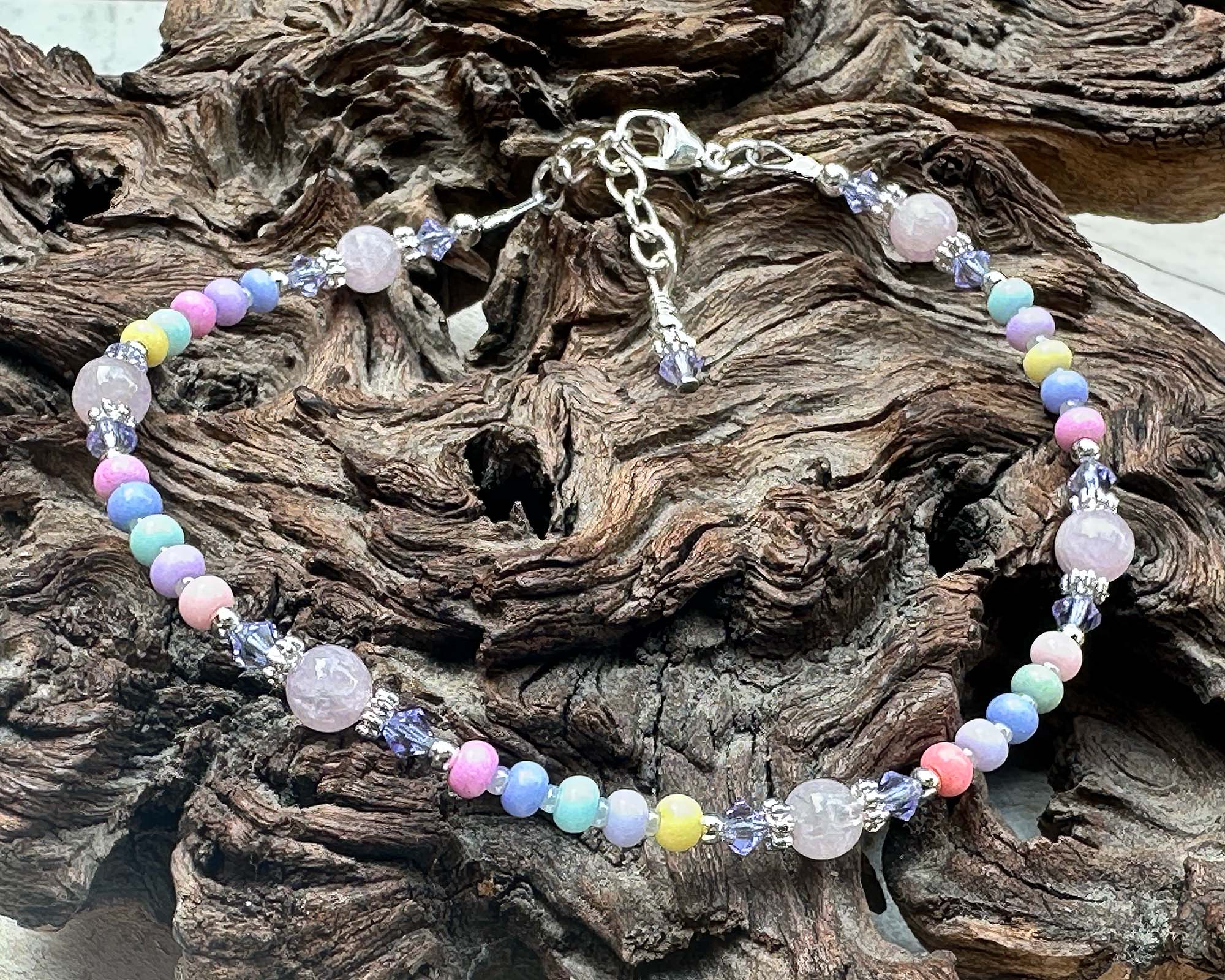 9 Candy Pink Jade Gemstone Beaded Anklet - Elegant Handmade Adjustable Ankle Bracelet for Women, Boho Chic Jewelry Gift for Her - Perfect for Summer, Beach, Yoga & Boho Fashion
