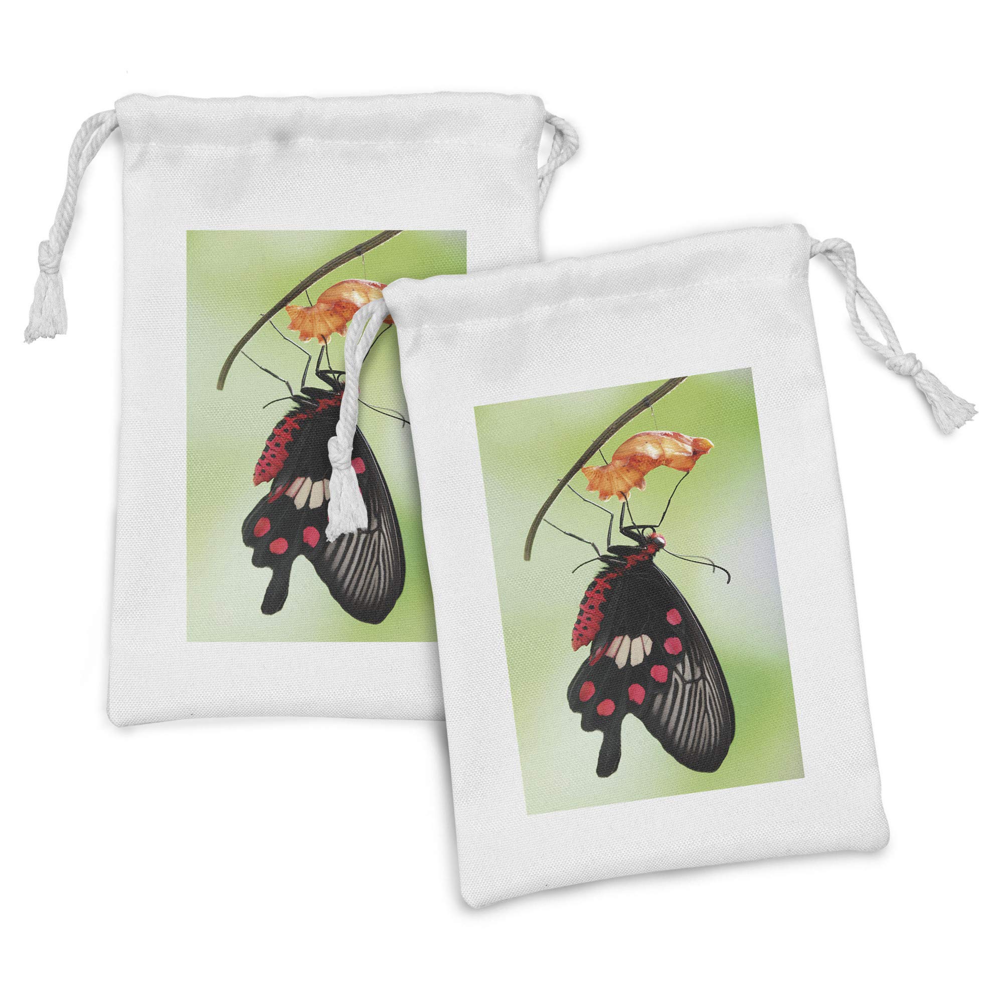 Ambesonne Swallowtail Butterfly Fabric Pouch Set of 2 - Small Drawstring Bags for Toiletries, Masks & Favors (9