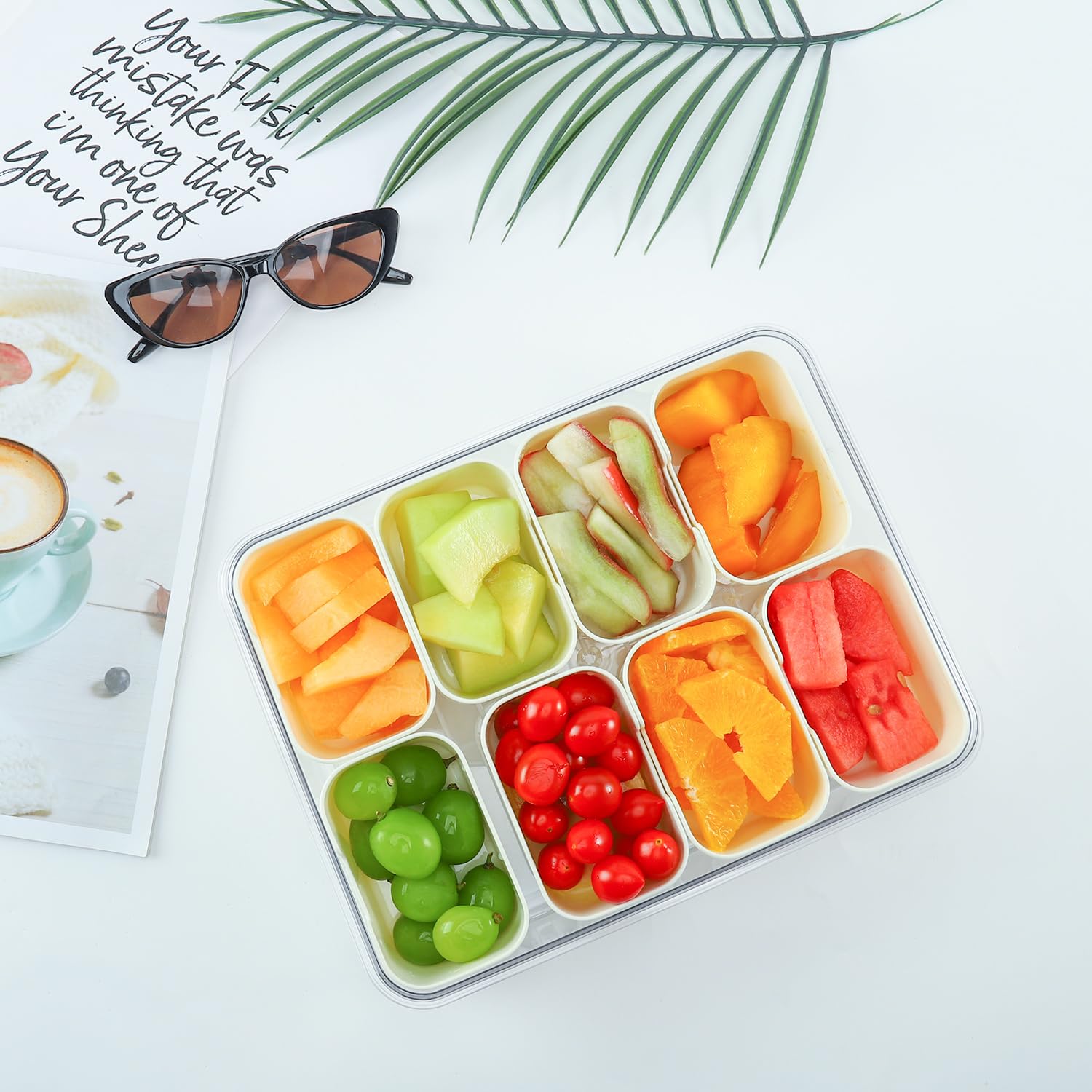 8-Compartment Snackle Box Container with Lid & Handle - Divided Serving Tray for Candy, Fruit, Snacks - Perfect for Parties, Picnics, School Lunches & Outdoor Gatherings