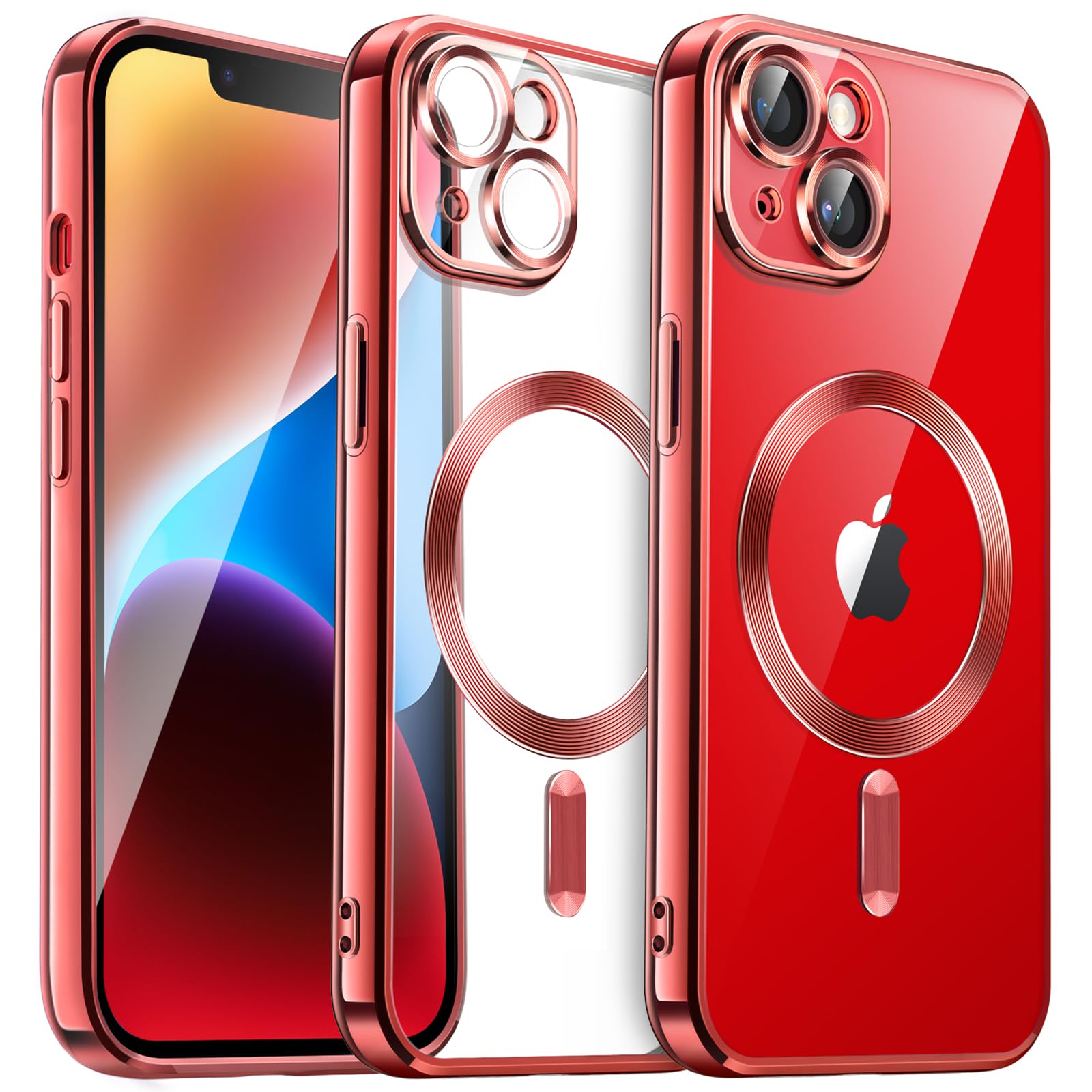 JETech Soft Clear Case for iPhone 14 6.1-Inch | MagSafe Compatible Shockproof TPU Cover with Full Camera Protection | Electroplated Design in Bright Red | Perfect for Everyday Use, Wireless Charging & Drop Protection