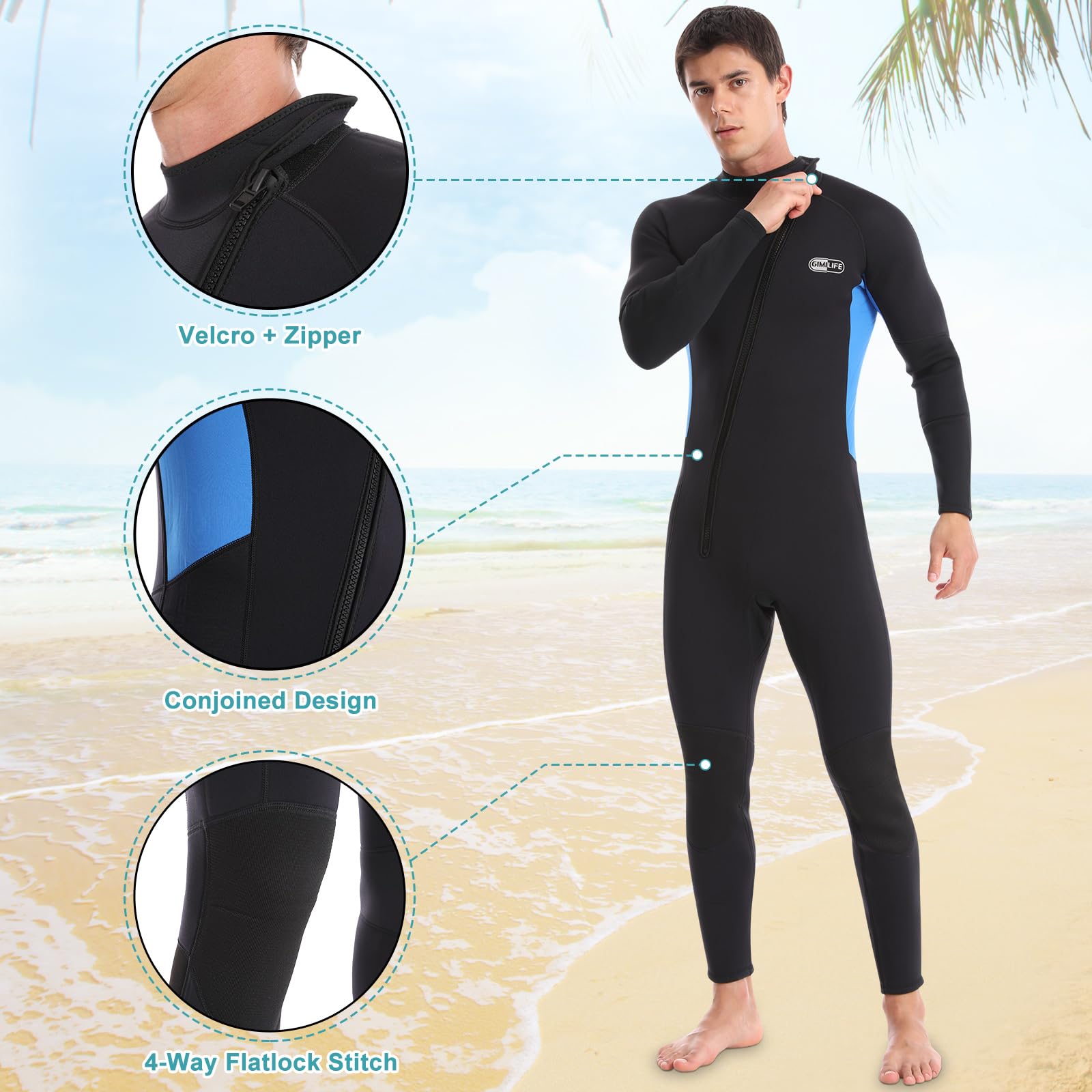 **3mm Neoprene Wetsuit for Men - Full Body Long Sleeve Scuba Diving Suit with Front/Back Zip - Ideal for Snorkeling, Swimming, Surfing & Kayaking - Perfect for Ocean Adventures & Water Sports**