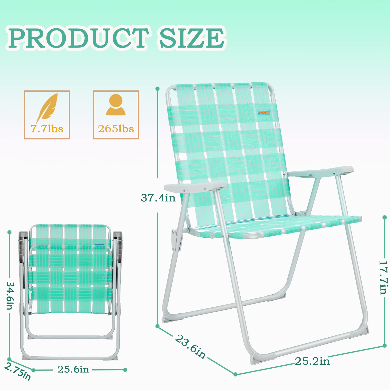 WEJOY Extra Wide Oversized Folding Beach Chair - Lightweight Aluminum Webbed Lawn Chair for Adults, Portable Camping Chair with Off-Ground Design - Perfect for Beach, Backyard, Camping, Picnics & Outdoor Events