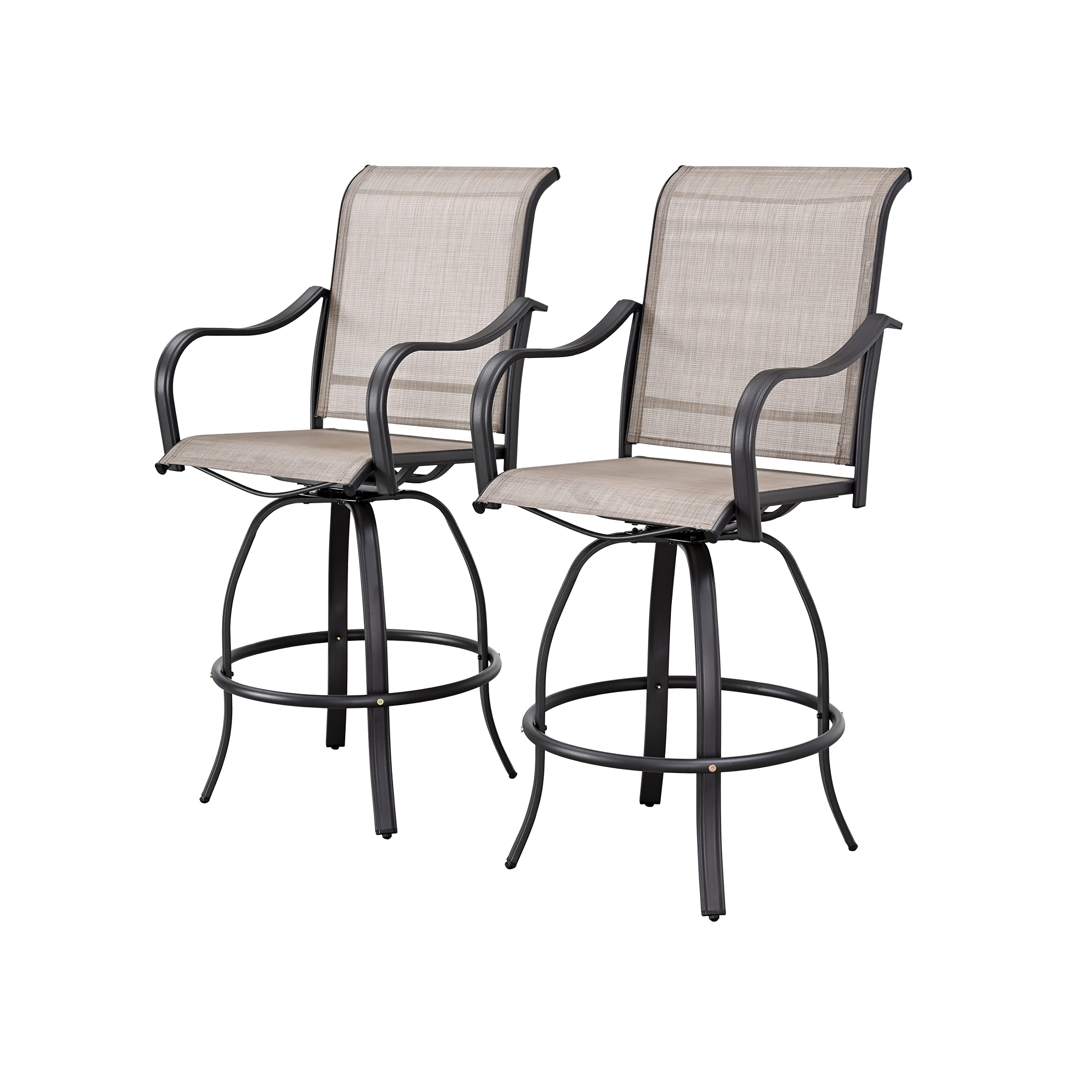 LOKATSE HOME 2-Piece Bar Height Patio Swivel Stools Set - All-Weather Metal Frame & Grey Tesling Fabric - Outdoor Dining & Bar Furniture for Backyard, Deck, Garden, Poolside
