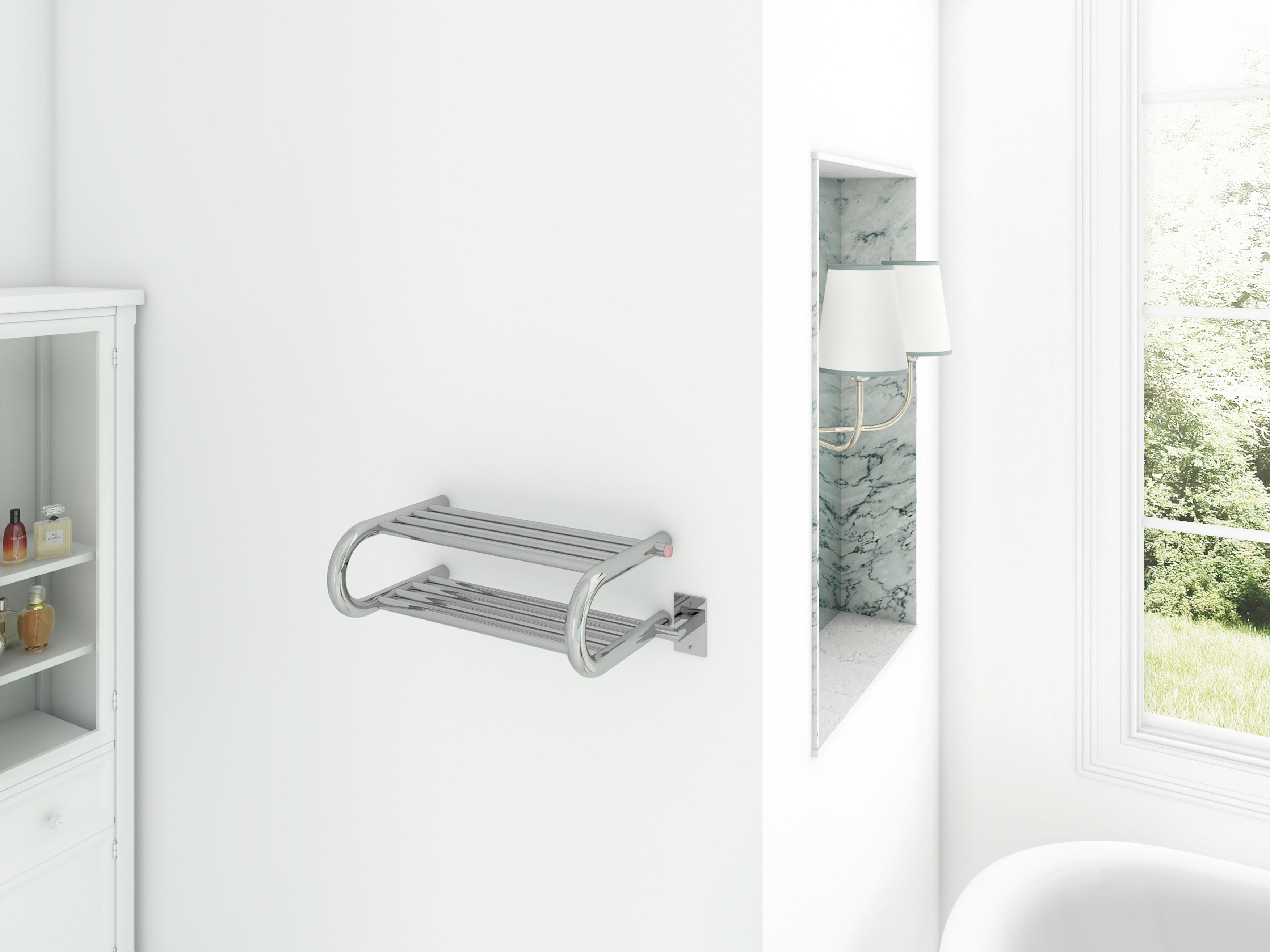 Essentia 8 Bar Shelf Towel Warmer - Hardwired & Plug-In Options - Polished Stainless Steel - Perfect for Bathrooms, Spas & Luxury Homes