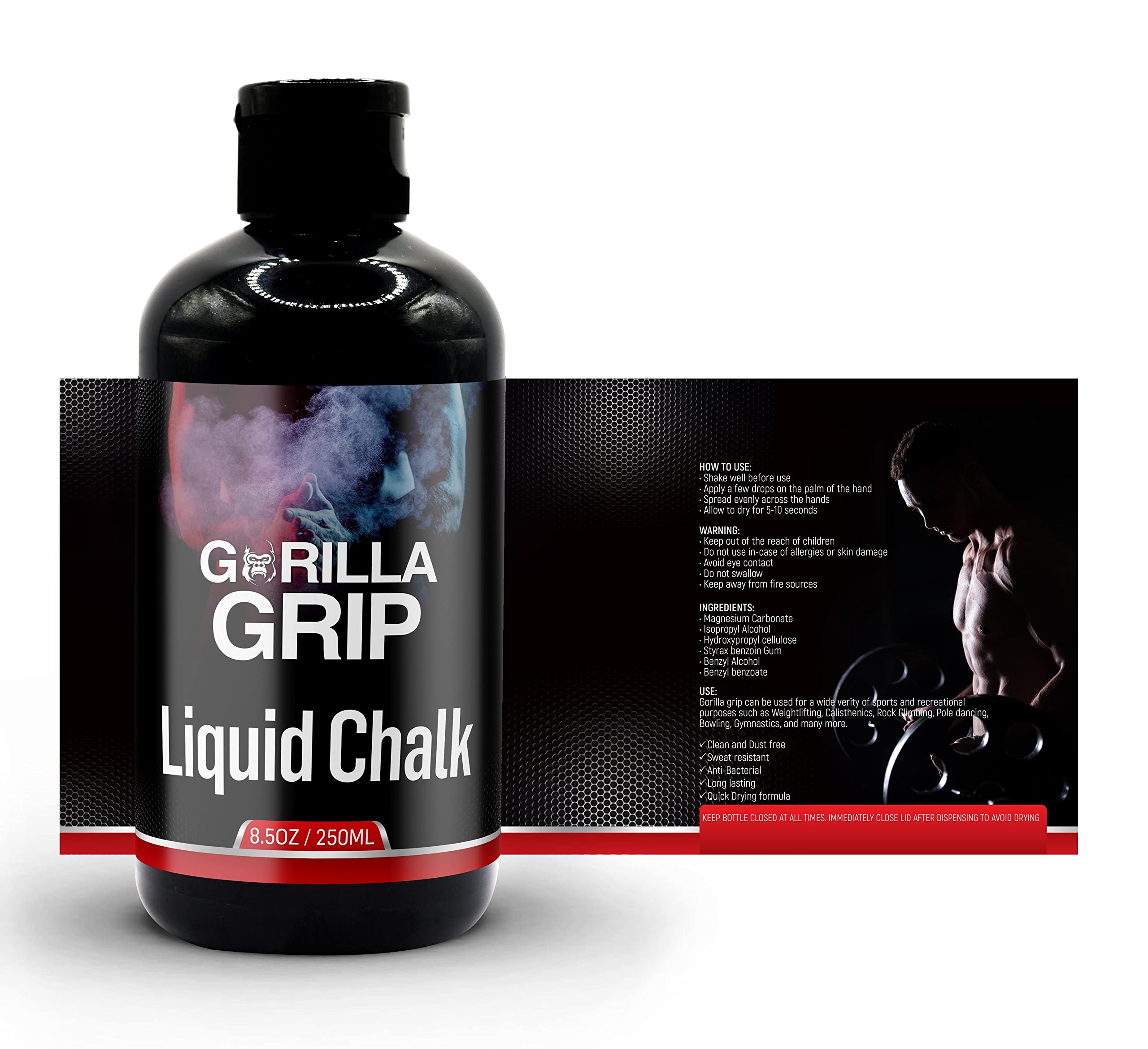 Gorilla Grip Pro Grade Liquid Chalk for Weightlifting, Rock Climbing, CrossFit & Gym - Non-Slip Workout Chalk for Better Grip - Perfect for Powerlifting, Pole Dancing & Callus Protection