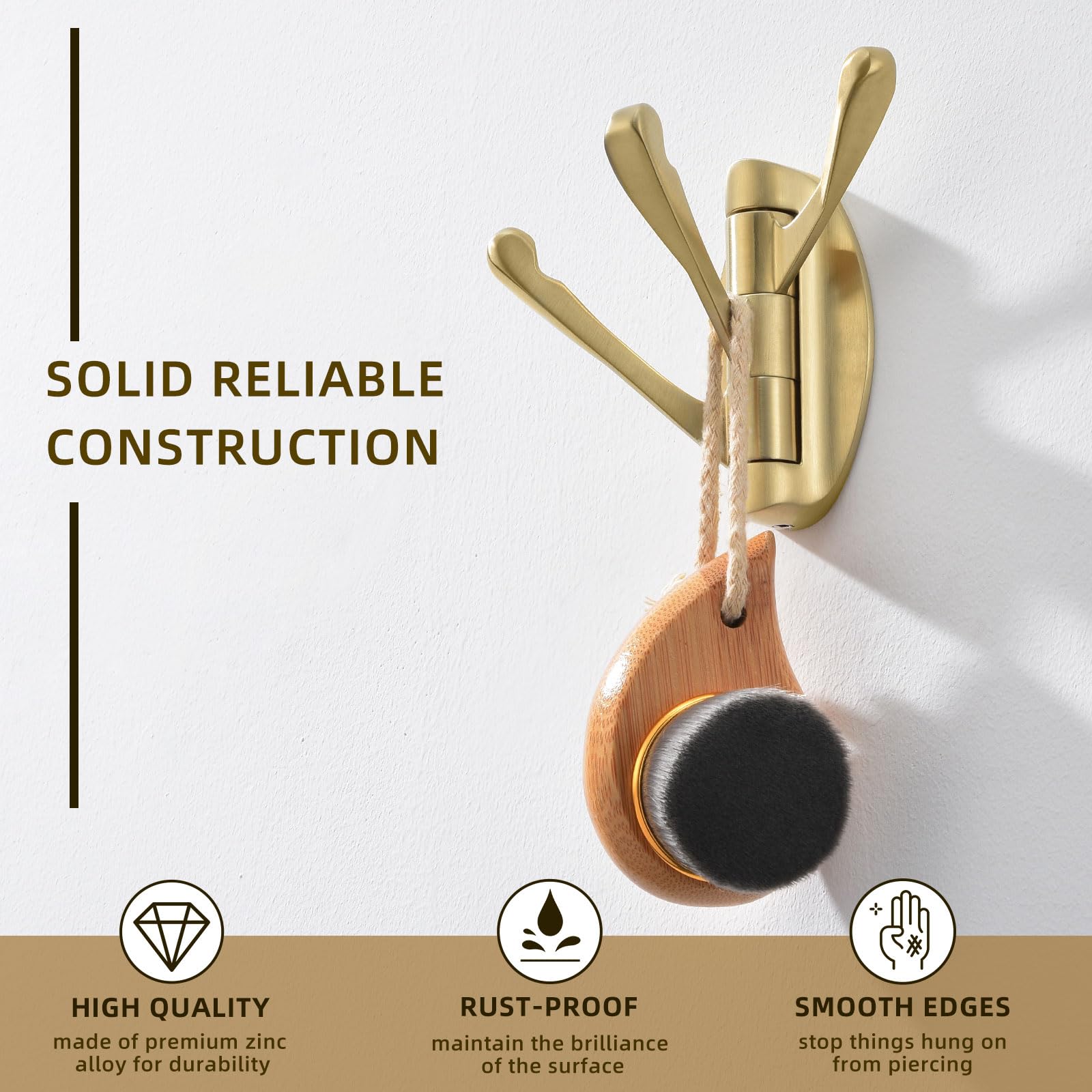 Brushed Gold Folding Towel Hook - Bathroom & RV Organizer for Robes & Coats