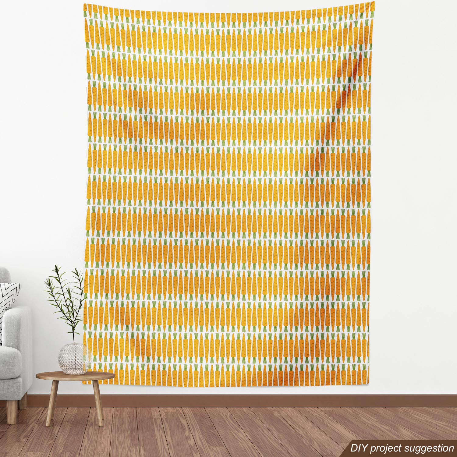 Ambesonne Carrot Fabric by The Yard - Winter Season Vegetable Print Upholstery Material, 10 Yards White & Marigold Decorative Cotton for Sofa, Curtains & Home Decor | Perfect for DIY Crafts, Table Runners & Seasonal Decorations