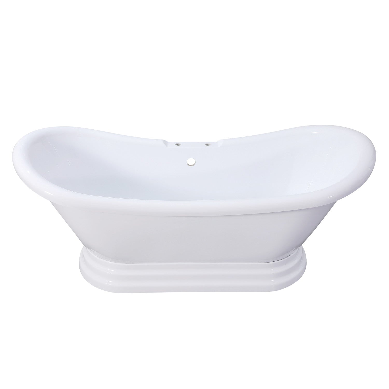 Aqua Eden 69 Inch Acrylic Oval Double Slipper Pedestal Bathtub with 7 Inch Faucet Drillings - Glossy White - Luxury Freestanding Soaking Tub for Spa-Like Bathroom Retreat