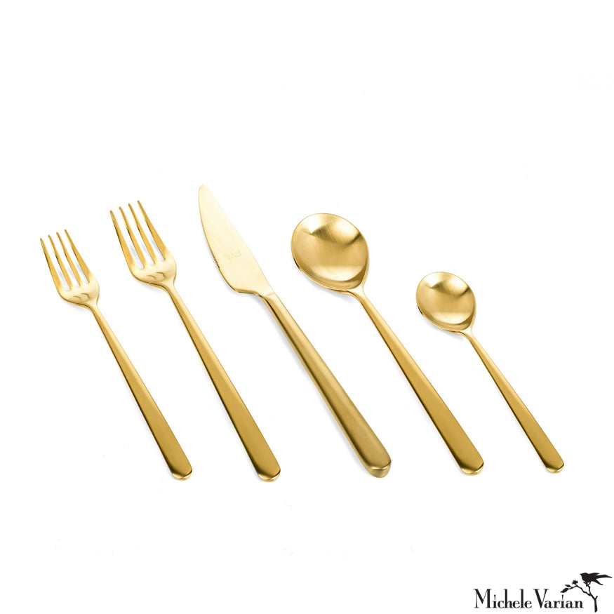 Elegant Brushed Gold Flatware Set - 24-Piece Stainless Steel Cutlery for Dining, Wedding & Special Occasions - Perfect for Fine Dining, Dinner Parties & Gift Giving