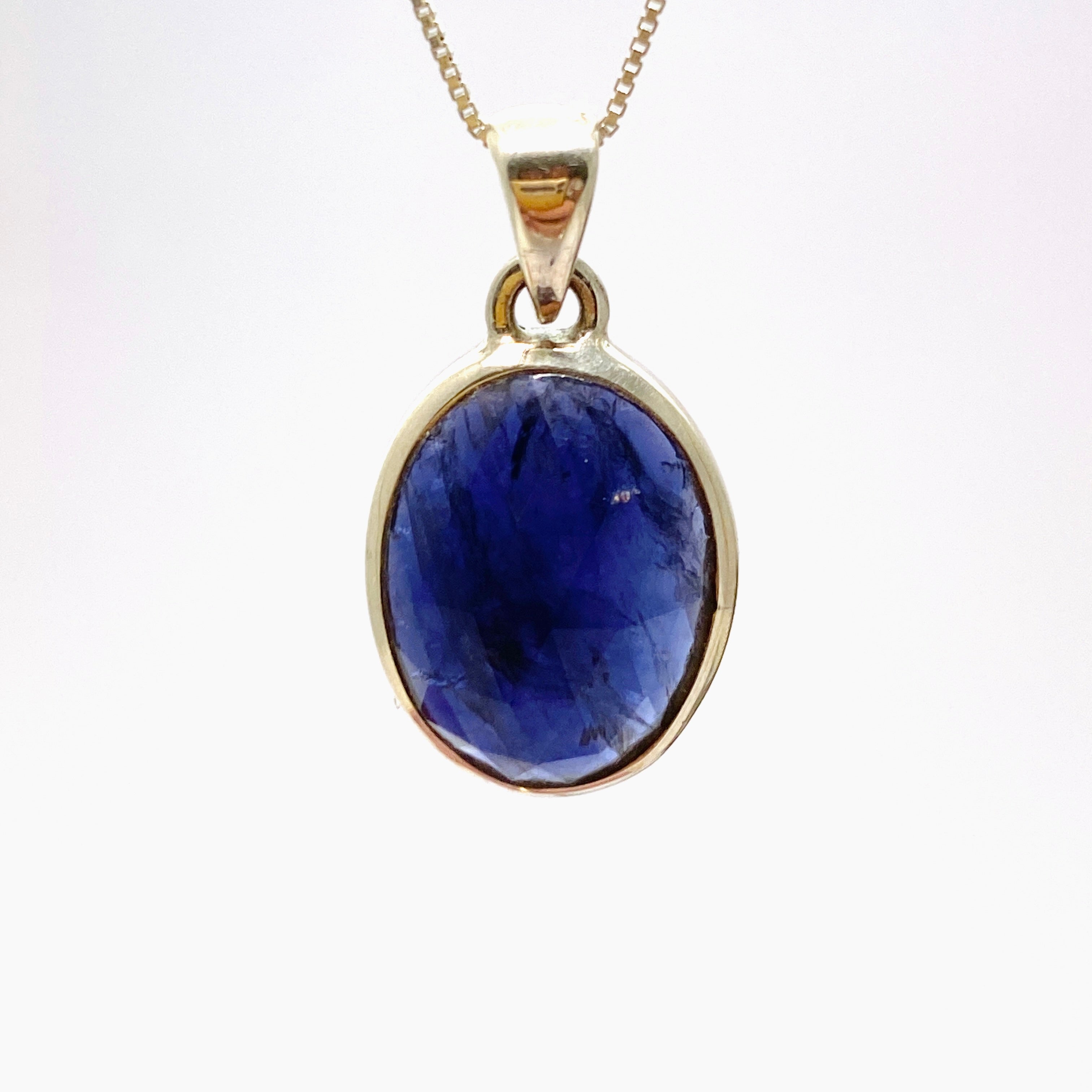 Iolite Oval Faceted Pendant Necklace - Genuine Gemstone Jewelry for Women | Perfect for Evening Wear & Special Occasions