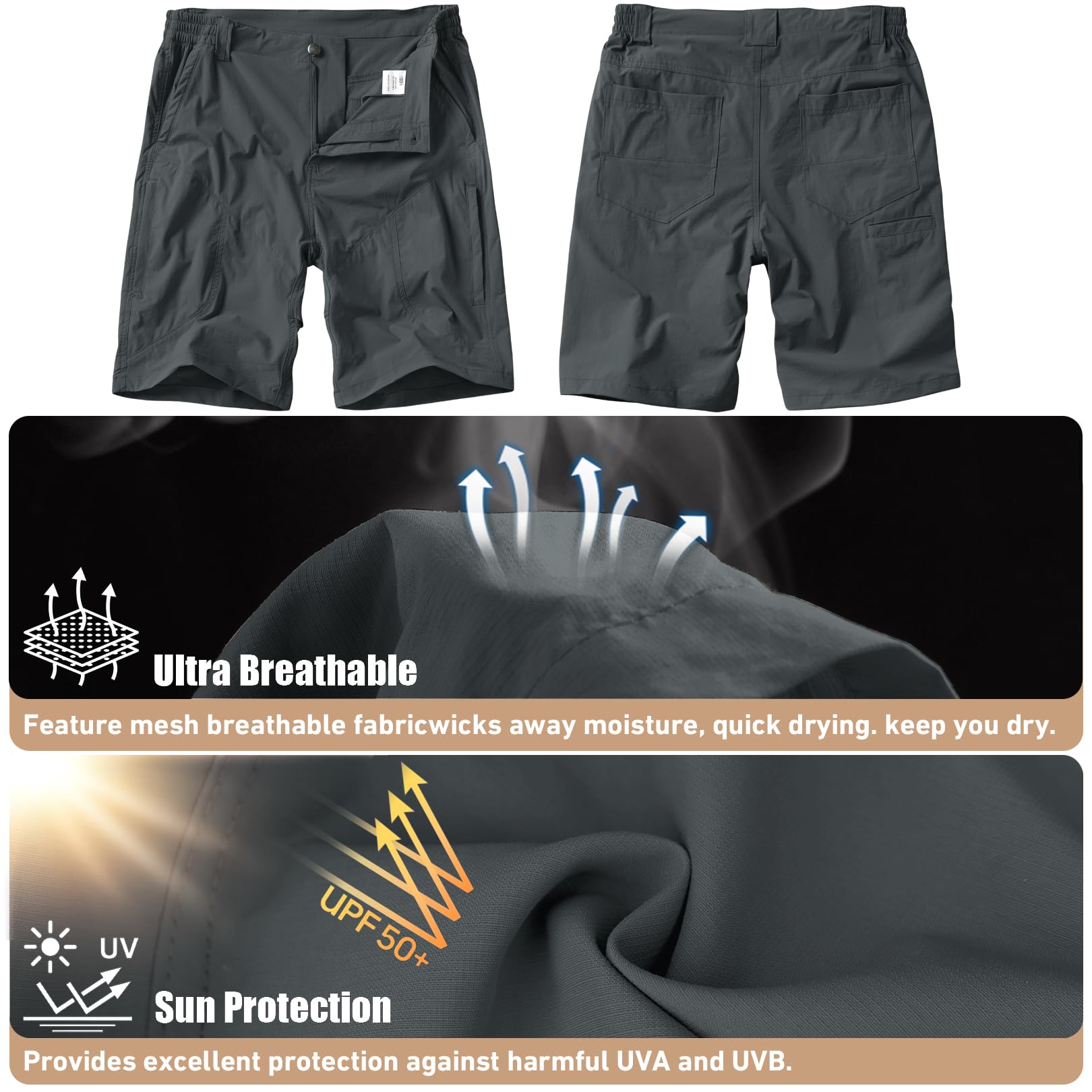 Linlon Men's Quick Dry Lightweight Hiking Cargo Shorts with Multiple Pockets - Perfect for Outdoor Activities like Fishing, Camping & Travel Adventures