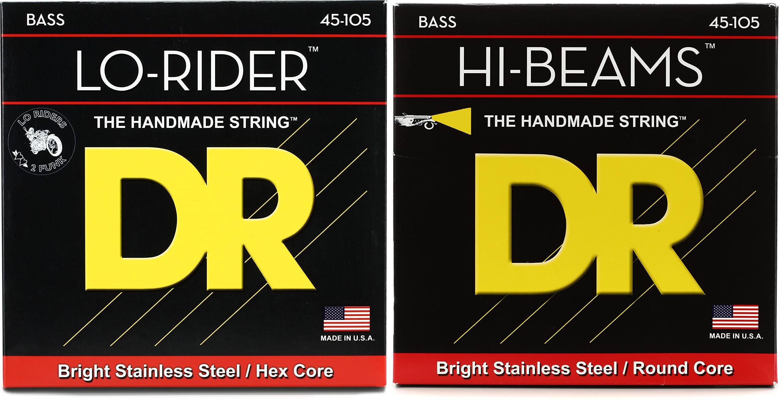 DR Strings MH-45 Lo-Rider & MR-45 Hi-Beam Stainless Steel Bass Guitar Strings Set - .045-.105 Medium Gauge - Perfect for Rock, Metal & Studio Recording