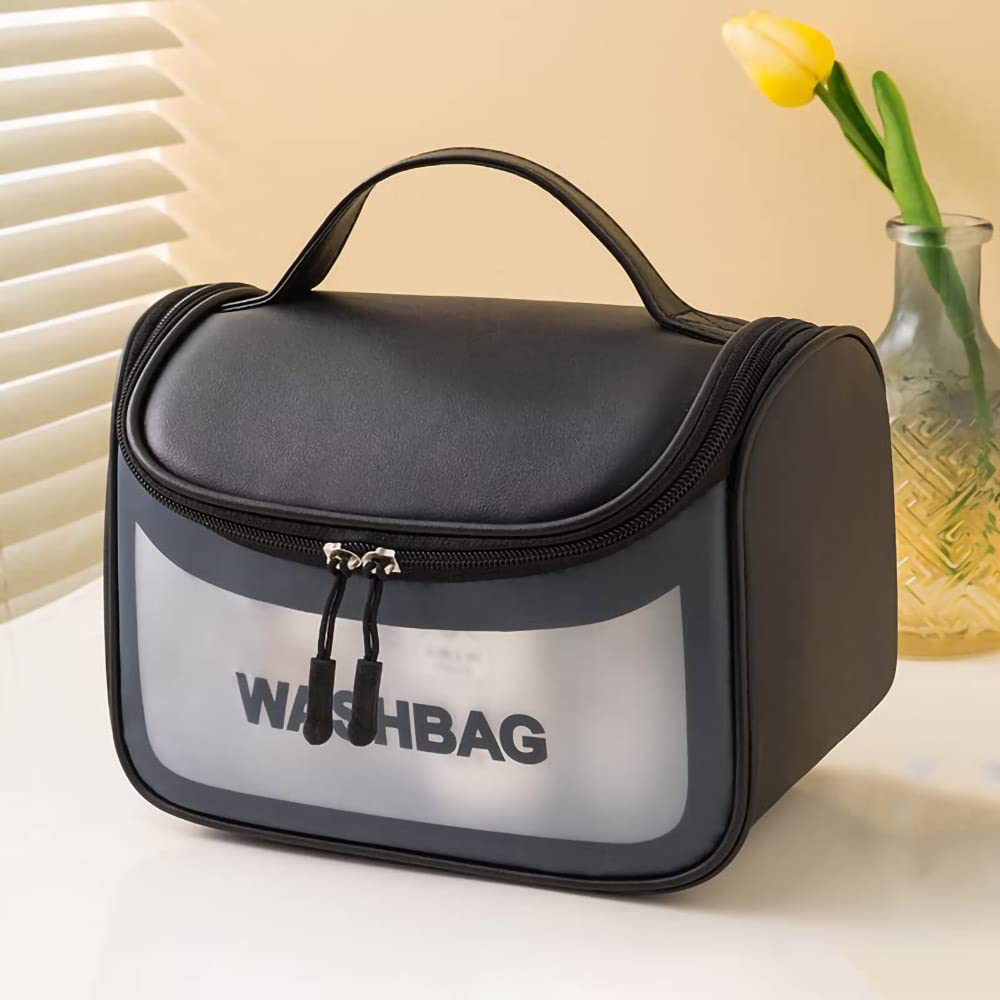 Anayo Large Cosmetic Organizer Bag for Women - Waterproof Makeup Pouch with Zipper, Travel Toiletry Storage Wash Bag - Perfect Gift for Girls & Women (Black) - Ideal for Travel, Gym & Daily Use