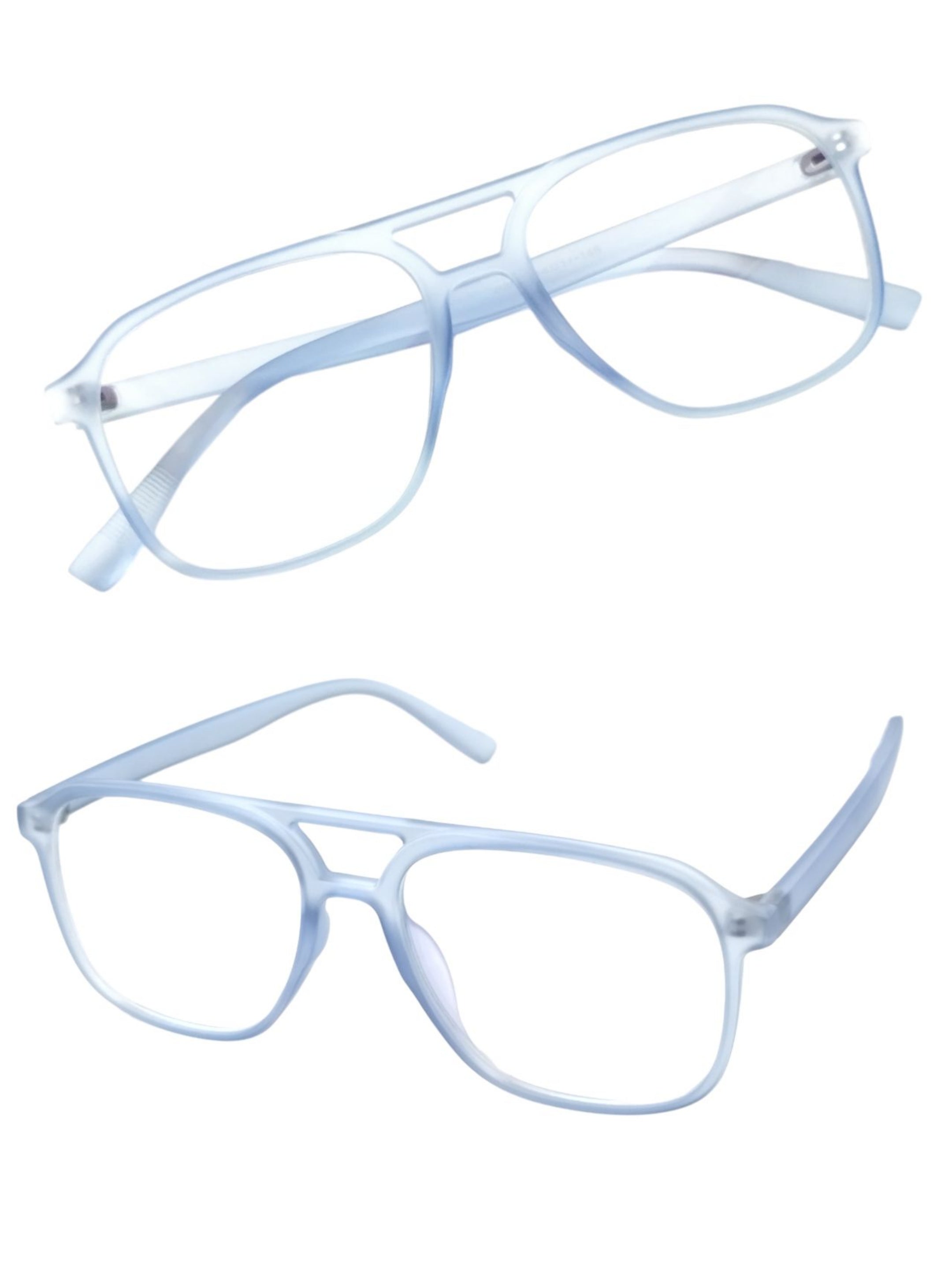 Stylish Frosted Blue Eyewear with Double Bridge - Trendy Modern Glasses for Men & Women | Perfect for Fashion, Work, and Outdoor Activities