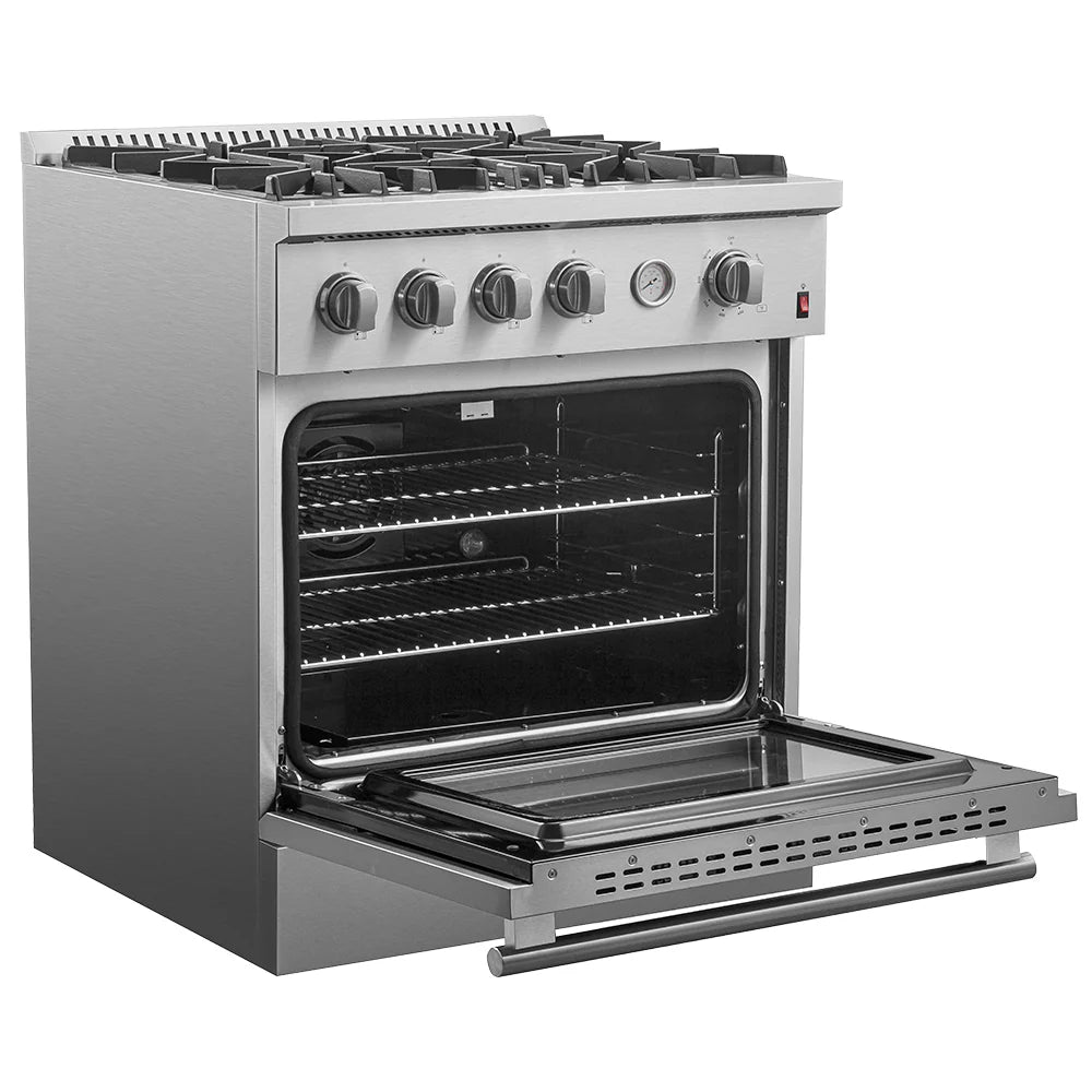 Forno 30 Inch Gas Range with Built-In Temperature Gauge - Model FFSGS6277 | Professional Kitchen Appliance for Home Cooking & Baking