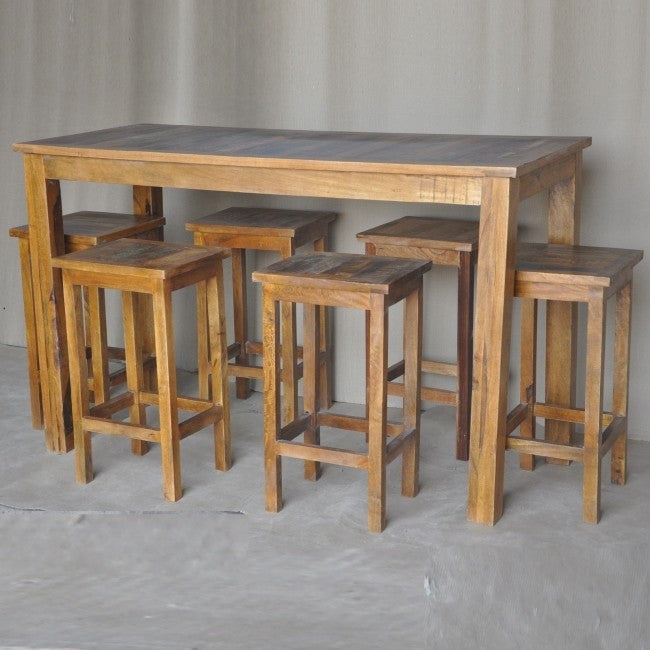 Reclaimed Wood & Mango Wood Bar Set with Table and 4 Stools in Honey Finish - Perfect for Kitchen Islands, Dining Rooms, and Outdoor Entertaining