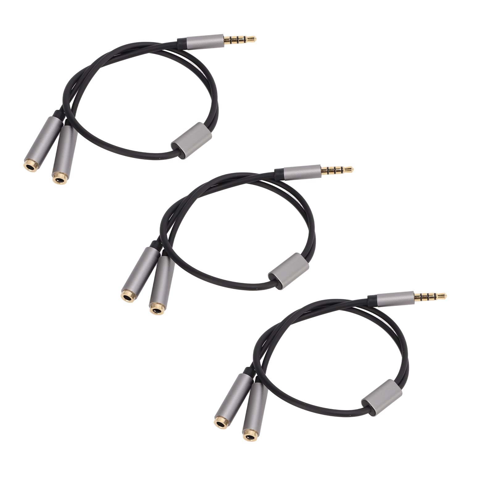 3Pcs 3.5mm Silver Headphone Splitter Cable with Mic - Y Splitter Audio Adapter for Laptop & Computer - Share Music, Gaming, or Conference Calls with Friends (Perfect for Multiplayer Gaming, Online Classes & Group Listening)