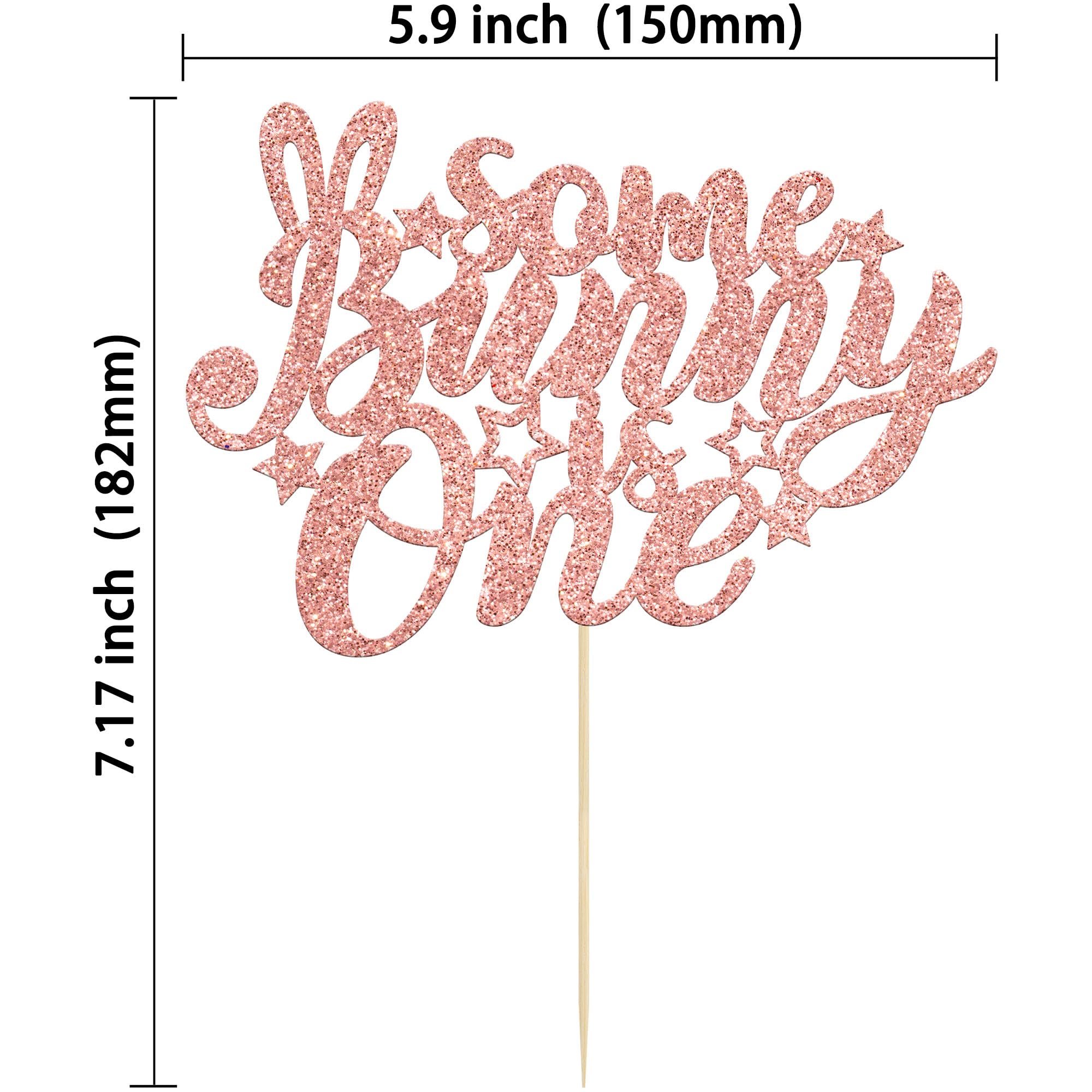 1Pc Rose Gold Glitter Bunny Cake Topper - Happy Easter Rabbit Ears Spring Theme for Kids Birthday Party Supplies | Perfect for 1st Birthday, Easter Celebration & Spring Decorations