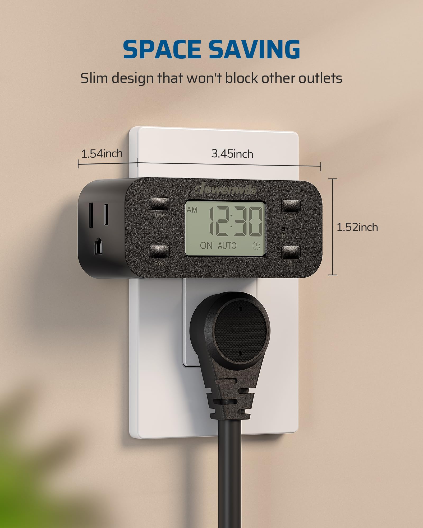DEWENWILS 24-Hour Programmable Digital Timer Outlet - 2 Pack Heavy Duty 15A/125V/1000W Electrical Timer with Grounded Outlet for Indoor Lamps, Fans, Aquariums & Appliances | Perfect for Home, Office & Energy Savings