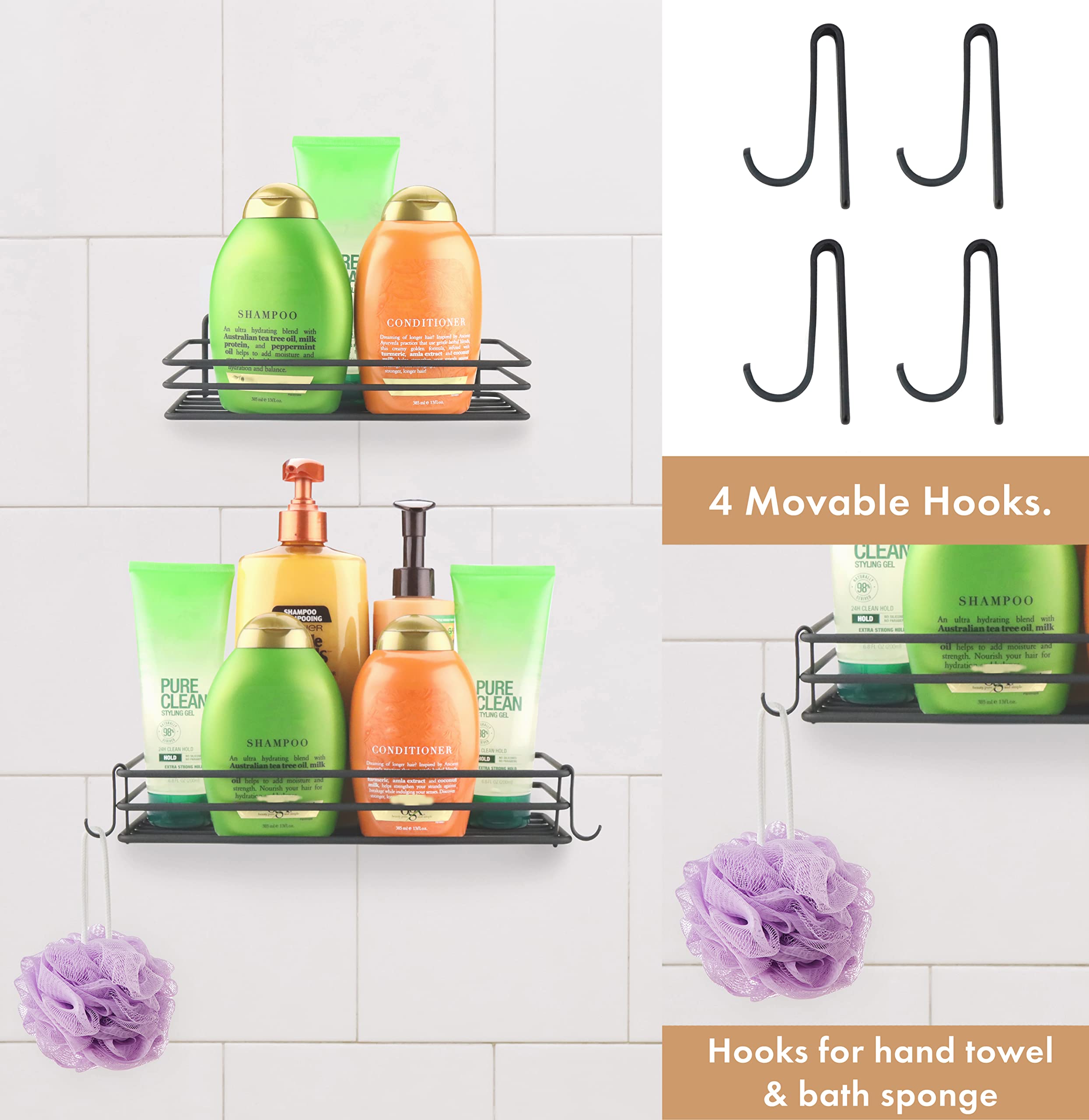 No-Drill Shower Caddy 2-Pack - Wall Mount Stainless Steel Bath Organizer for Shampoo & Soap Storage