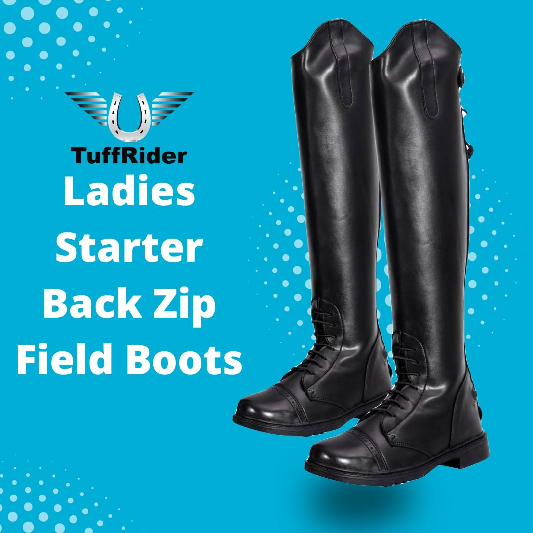 TuffRider Women's Synthetic Leather Starter Back Zip Field Boots - Comfortable Equestrian Riding Boots for Horseback Riding & Outdoor Activities