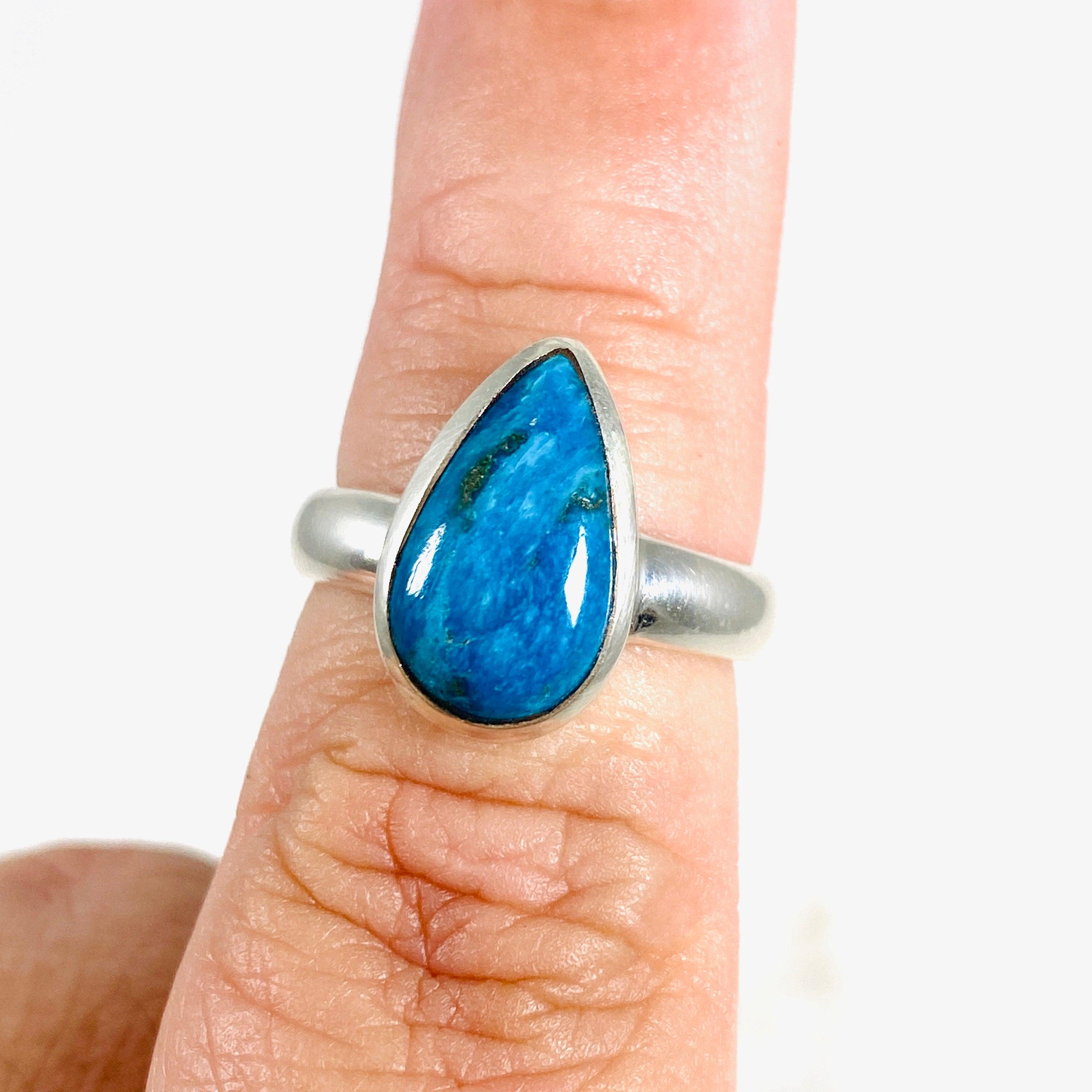 Natural Cavansite Teardrop Ring for Women - Size 7.5 - Unique Blue Crystal Jewelry - Perfect for Gift Giving & Special Occasions