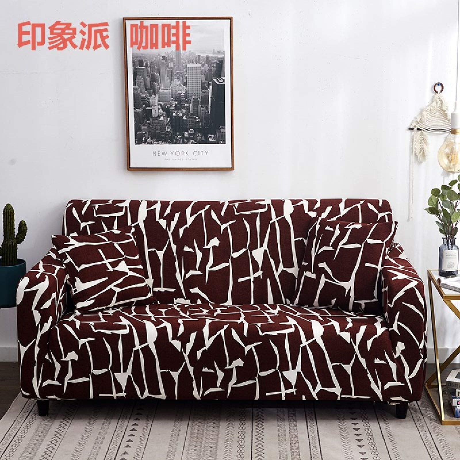 HUJIE Elastic Non-Slip Sofa Slipcover - Universal Fit for 1/4 Seater Couches (145-185cm) - Impressionist Coffee Print Stretchable Dust Protector - Perfect for Living Room, Bedroom & Home Decor