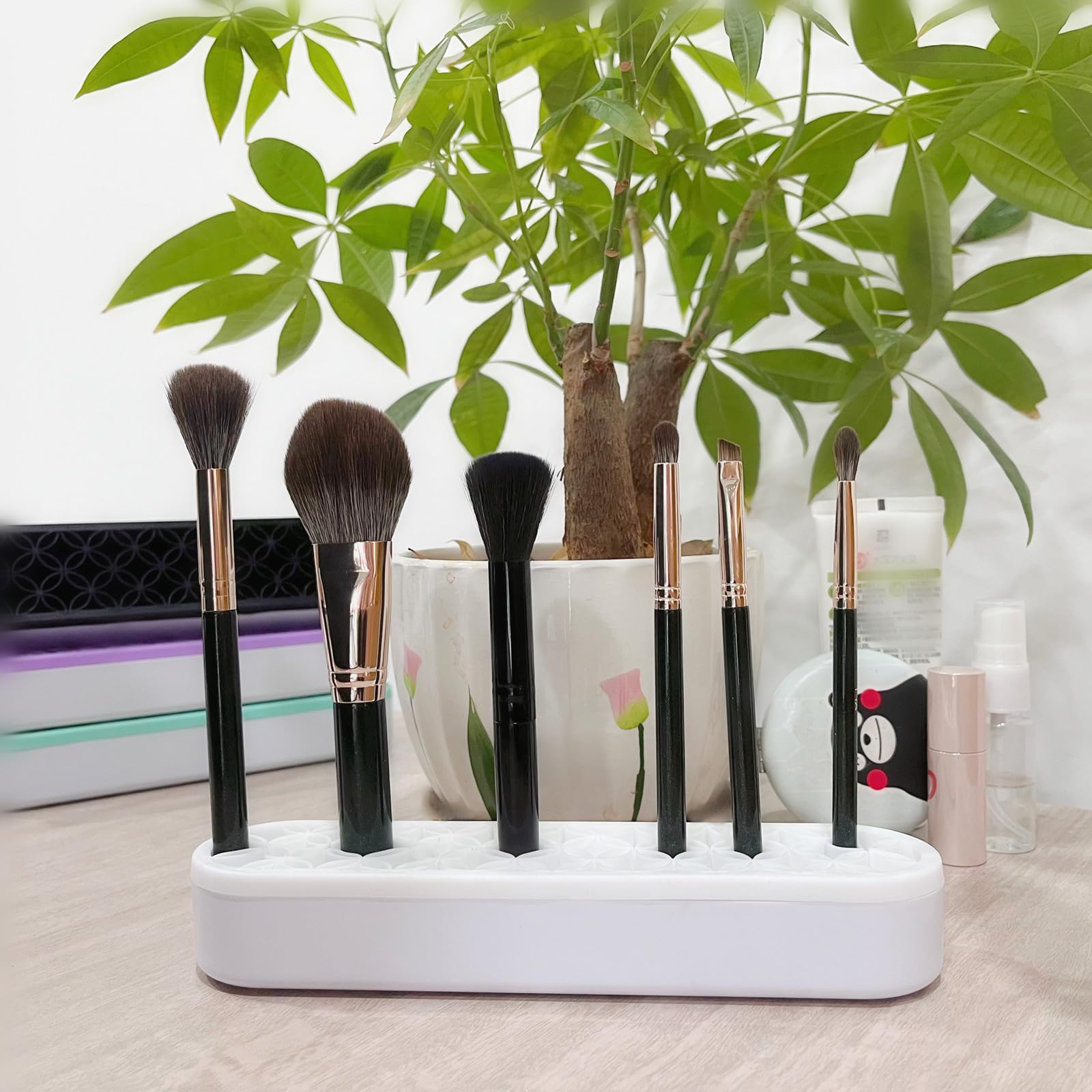 2 Pack Silicone Makeup Brush Holder - Waterproof Cosmetic Organizer for Brushes, Pens & Tools - Compact Desktop Storage Box (White) - Perfect for Vanity, Bathroom & Travel