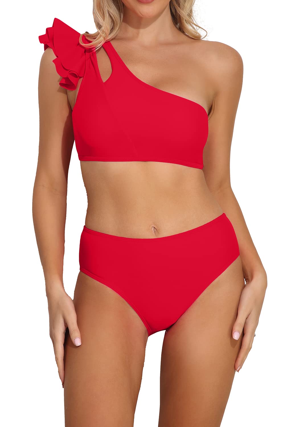 Byoauo Women's One Shoulder Bikini Top & High Waisted Bottom 2 Piece Swimsuit - Sexy Summer Beachwear for Pool Party & Vacation