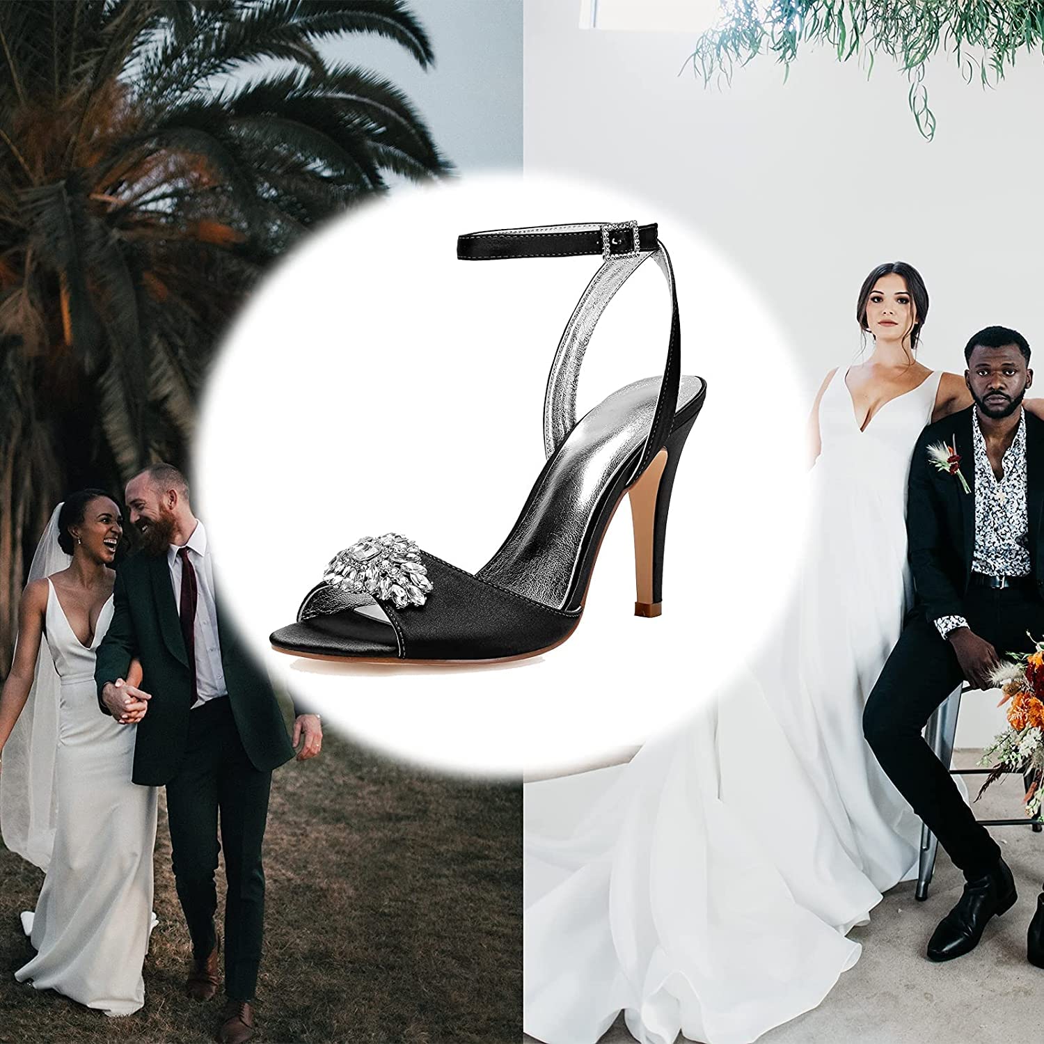 Elegant Women's Rhinestone Stiletto Heel Sandals - Pointed Toe Satin Wedding Shoes for Brides, Evening Parties & Special Occasions (Wine Red, Size 9 UK) - Perfect for Summer Weddings, Prom Nights & Formal Events