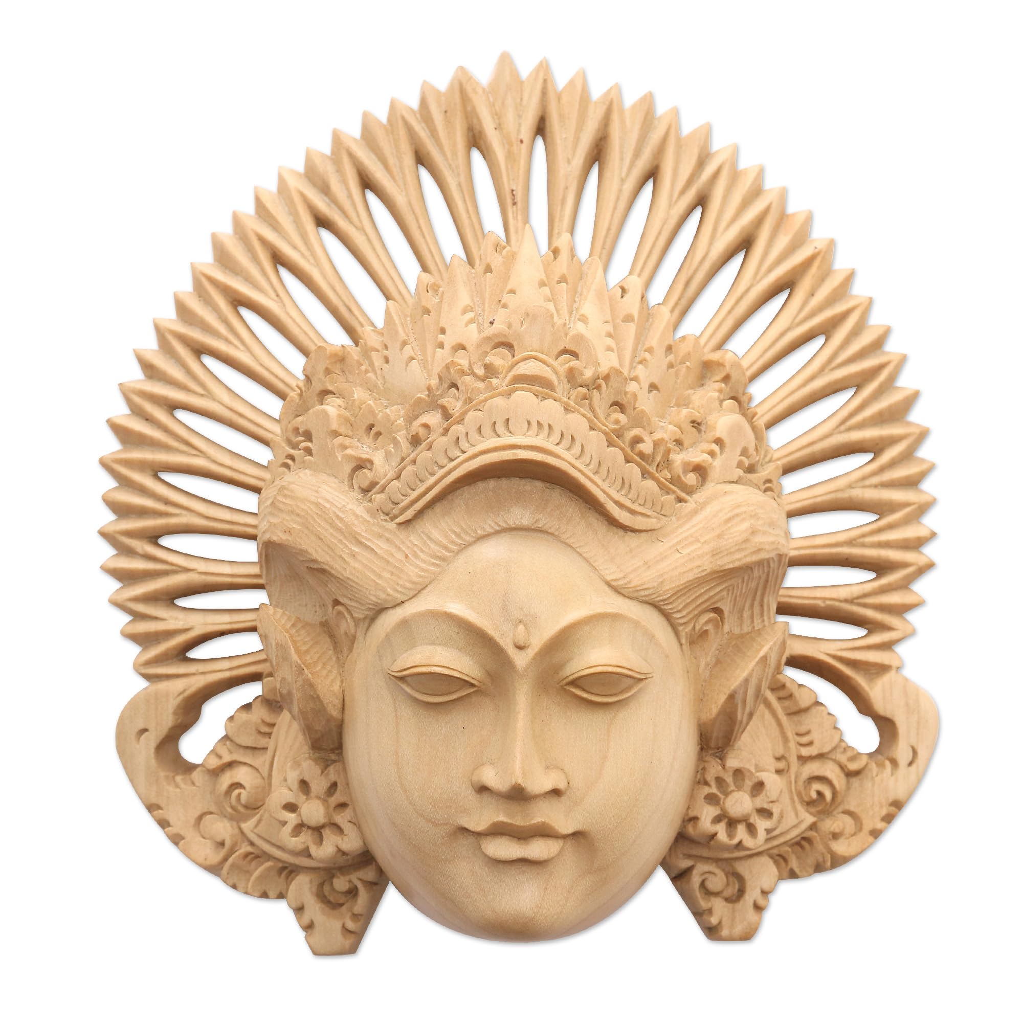 Handcarved Balinese Janger Dancer Wood Mask - Authentic Indonesian Artisan Craft, Brown Cultural Wall Decor (7.75x7x3.5 inches) - Perfect for Home Decor, Theater Performances & Cultural Displays
