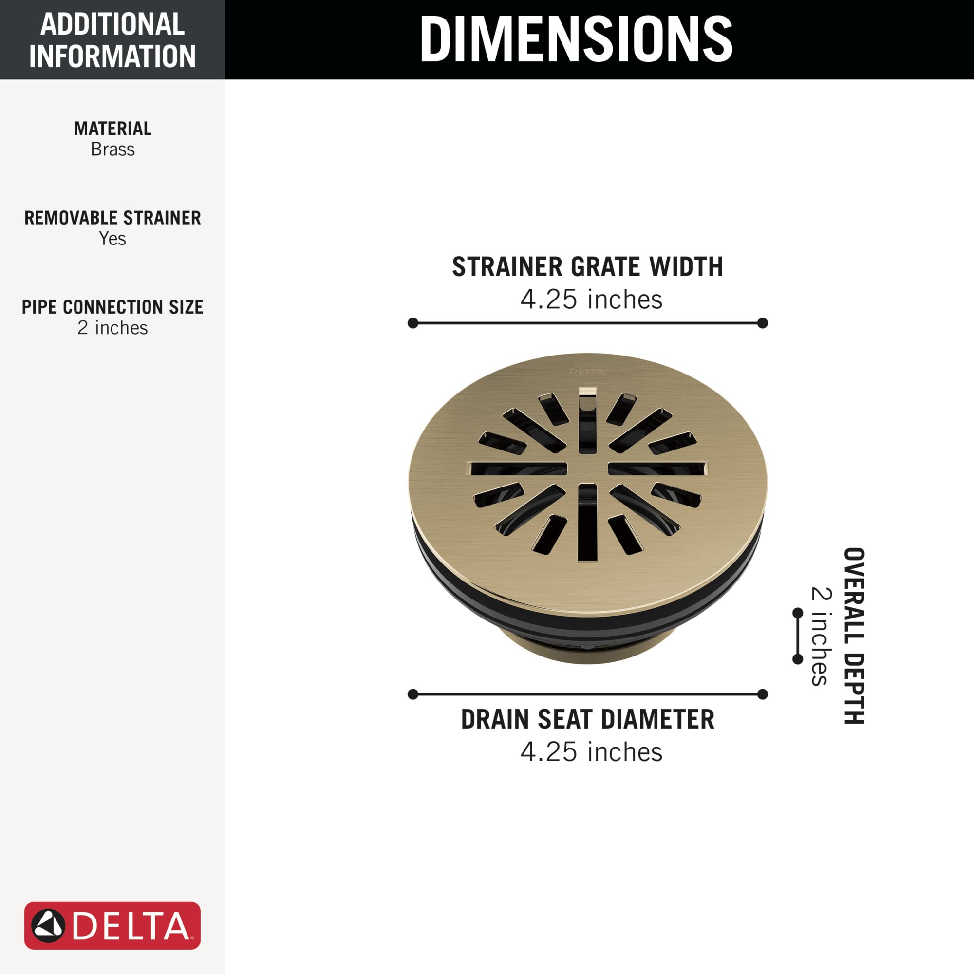 Delta Faucet 4 Inch Round Shower Floor Drain in Gold - Premium Shower Drain Kit with Champagne Bronze Finish (Model DT051411-CZ) - Perfect for Bathroom Renovations and Modern Shower Installations