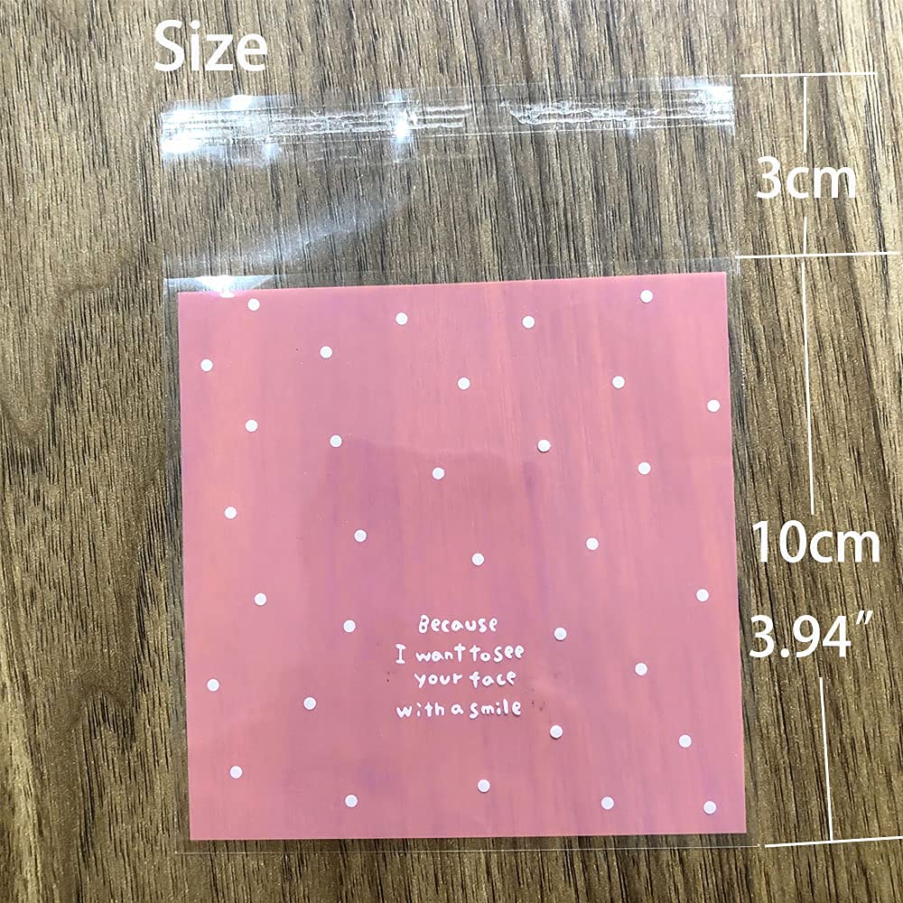 100pcs Pink Self-Adhesive Treat Bags - Small Cellophane Cookie Bags for Candy, Bakery, Party & Wedding Favors (3.94” x 3.94”) | Perfect for Birthday Parties, Baby Showers, Bridal Showers & Holiday Gift Wrapping