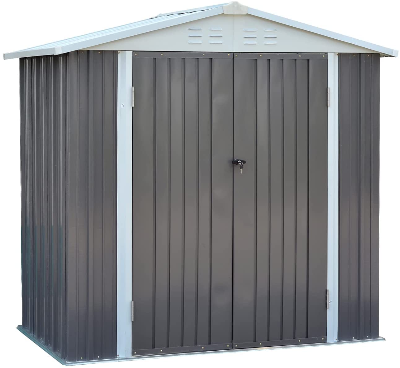 Kinbor 6' x 4' Galvanized Steel Outdoor Storage Shed - Heavy Duty Metal Garden Shed with Double Lockable Doors | Weatherproof Utility Tool House for Backyard, Patio, Lawn & Garden Storage (Perfect for Storing Lawn Mowers, Gardening Tools & Outdoor Equipment)