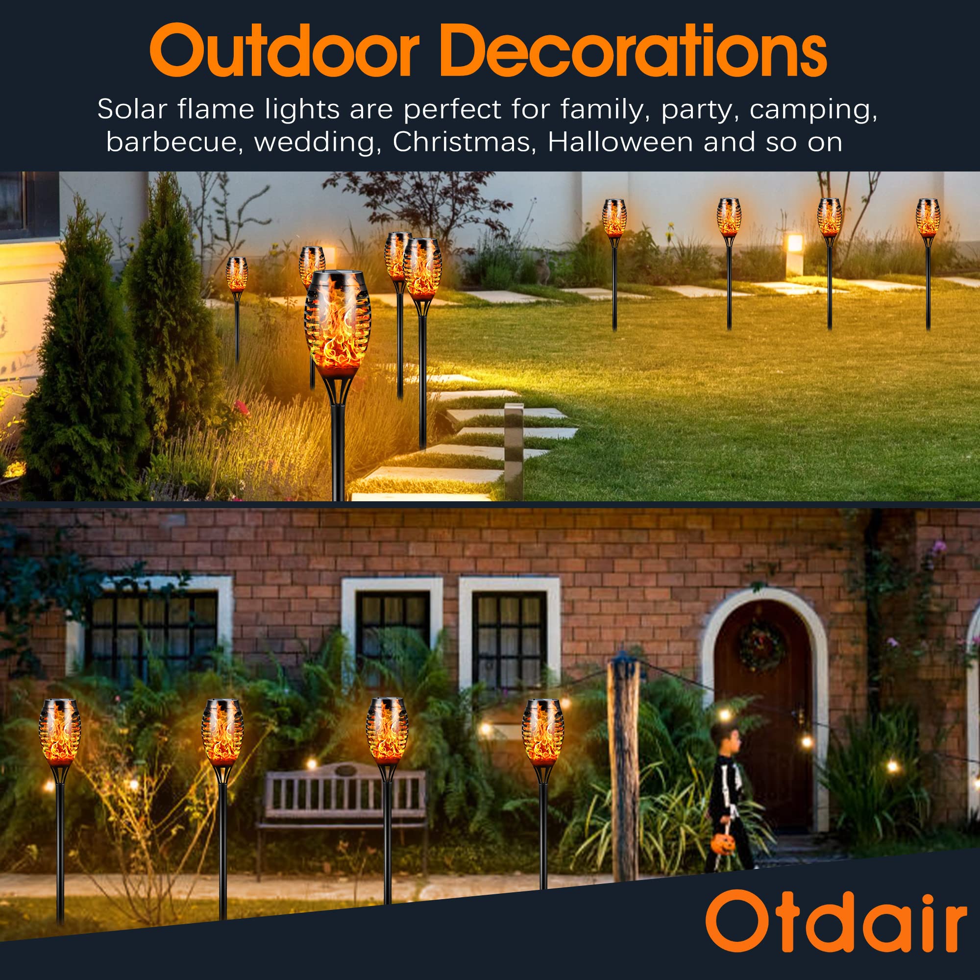16 Pack Solar Tiki Torches with Flickering Flame - 12 LED IP65 Waterproof Outdoor Lights, Auto On/Off for Garden, Patio, Yard & Pathway - Perfect for Evening BBQs, Pool Parties & Landscape Lighting