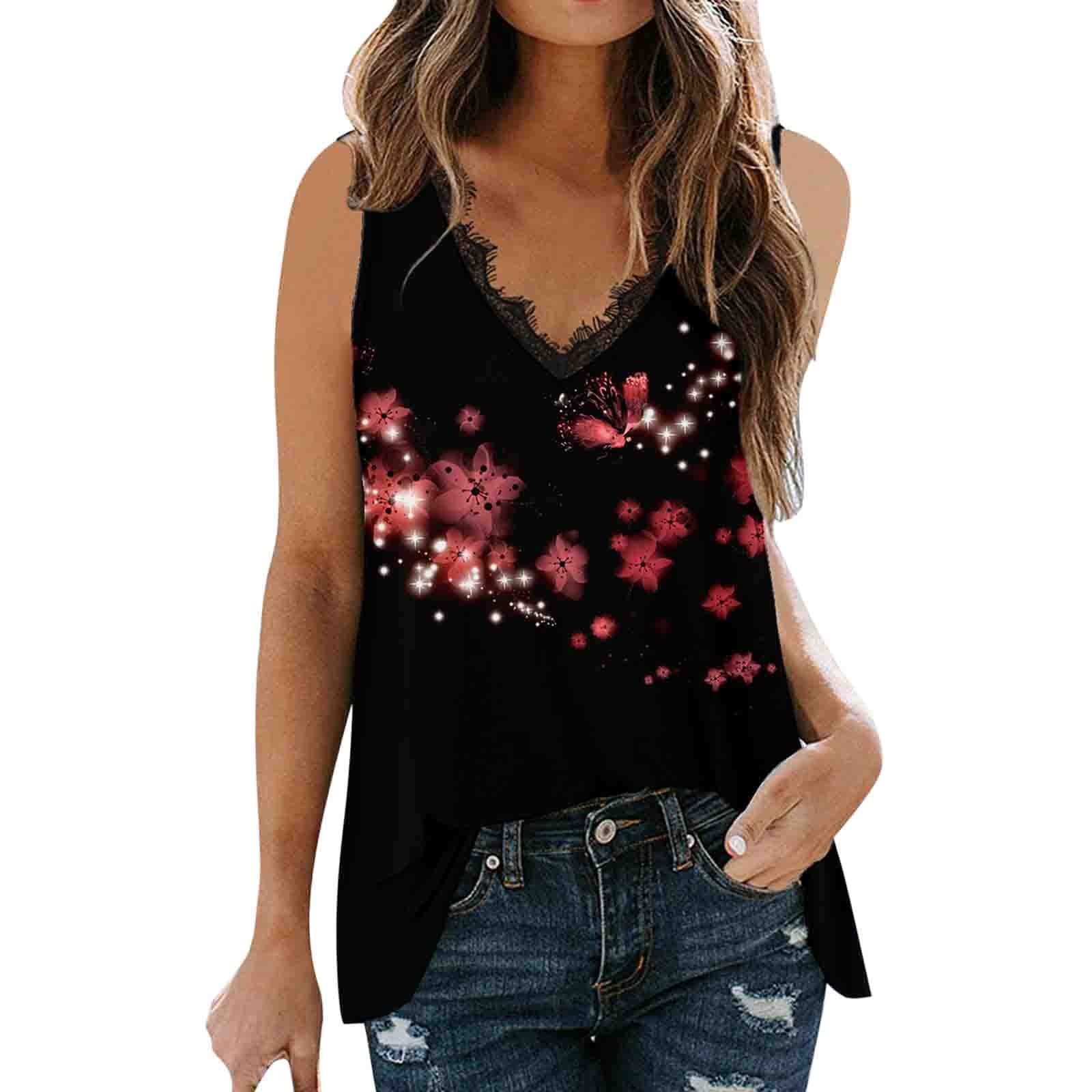 Women's Summer Sleeveless V-Neck Lace Tank Tops with Snowflake Print - Casual Comfort for Beach, Party & 30th Birthday Outfits