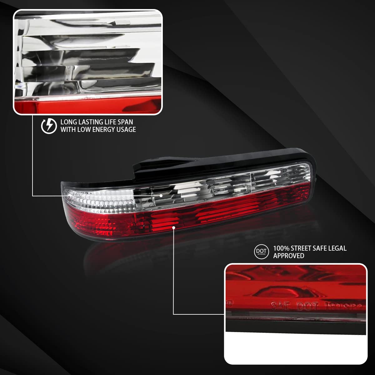 Autozensation Red Clear Lens Tail Lights Compatible with 1989-1994 Nissan 240SX S13 2DR Coupe - Left & Right Pair Assembly - Perfect for Car Restoration & Nighttime Driving Safety