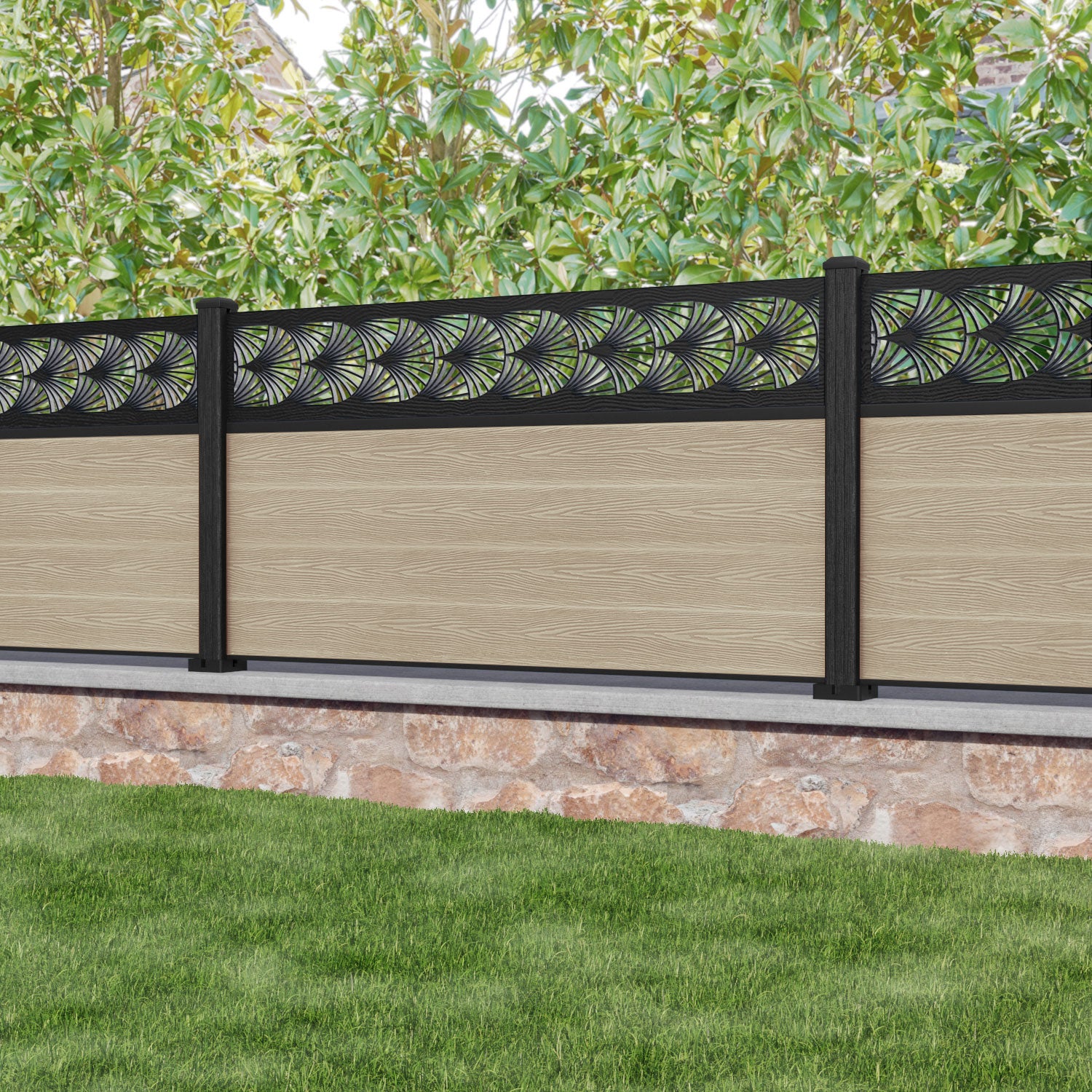 Classic Laurel Fence Panel - Light Oak Composite Wood Privacy Fence with Durable Posts | Outdoor Garden, Backyard, and Patio Fencing Solution